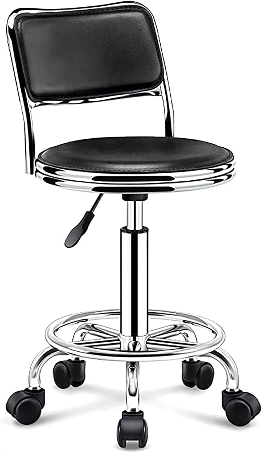 Rolling Stool Chair With Backrest,Adjustable Home Office Desk Chair With Wheels,Armless Office Chair Dining Chair Drafting Chair Esthetician Chair