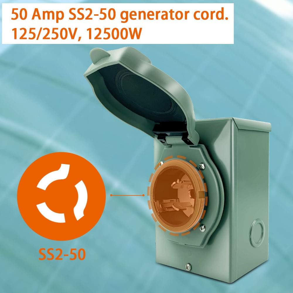 Ruite 50 Amp Generator Power Inlet Box, SS2-50P, NEMA 3R Power Inlet Box, 125/250 Volt, for Generators Up to 12,500 Watts, Weatherproof, ETL Listed Pack of 2