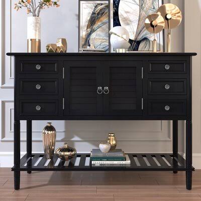 Chelvey 45x22 Wide 6 Drawer Solid Wood Console Table Darby Home Co Color: Black