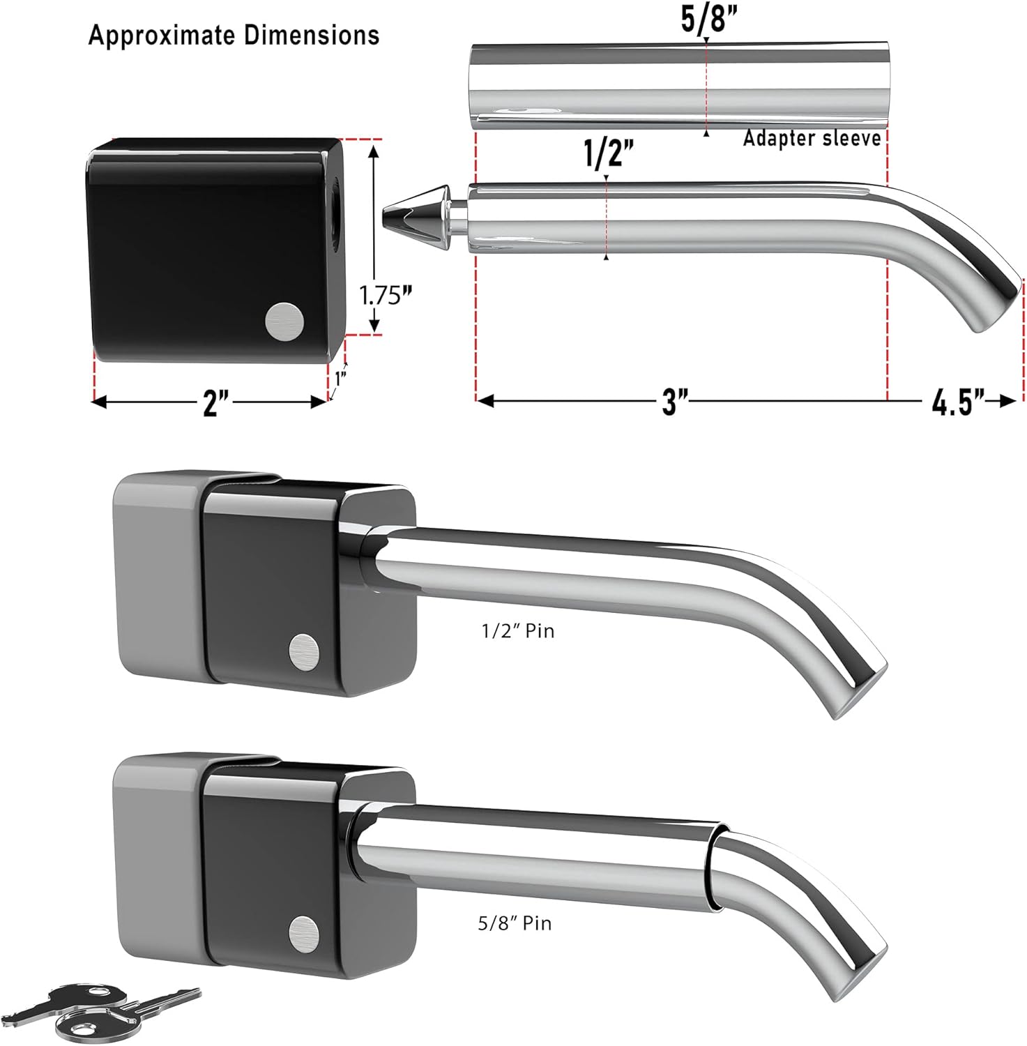 Hitch Lock Pin Trailer Accessories - Best for Receiver Locking RV Truck Tow Locks - Heavy Duty 1/2