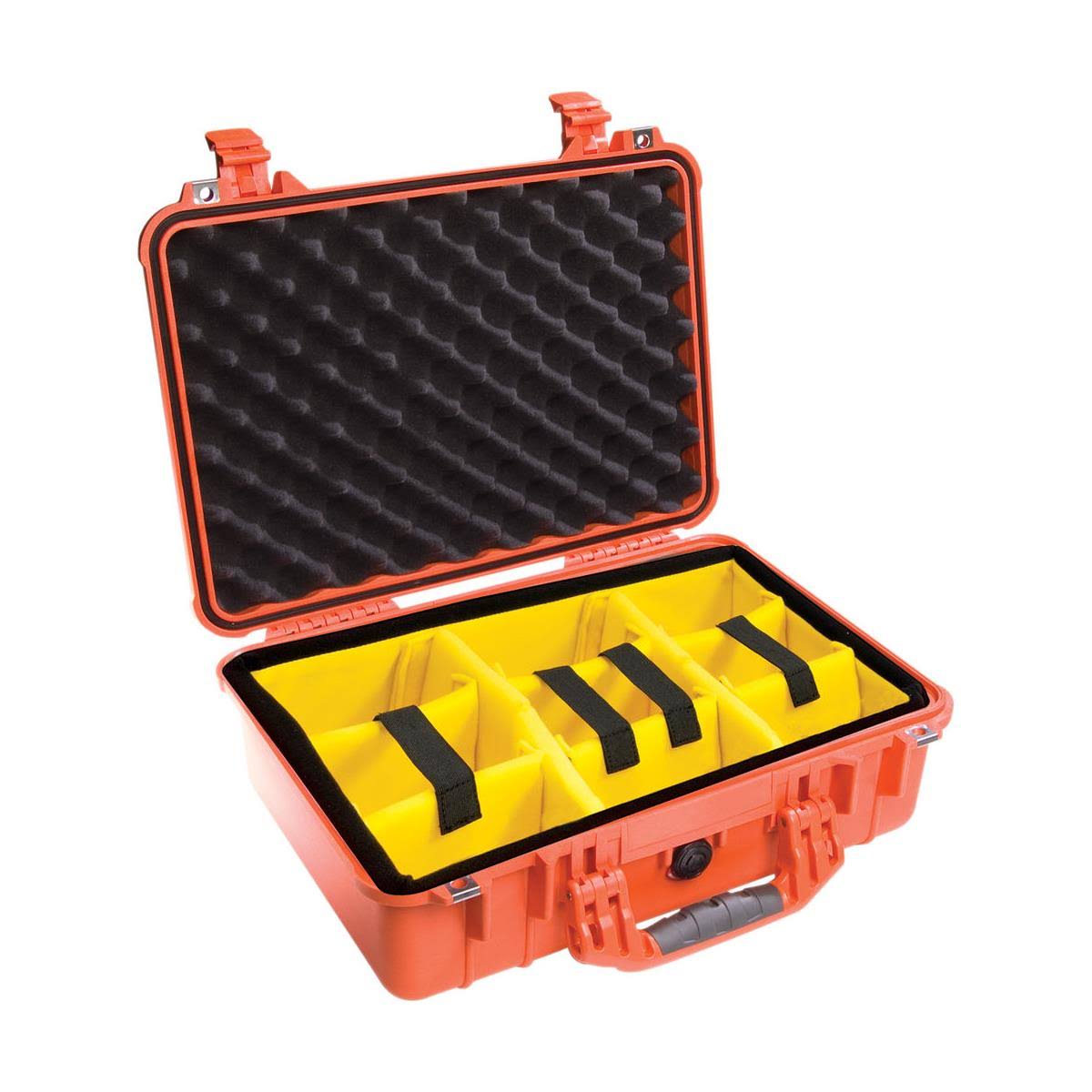 Pelican 1500 Waterproof Case with Yellow/Black Divider Set - Orange