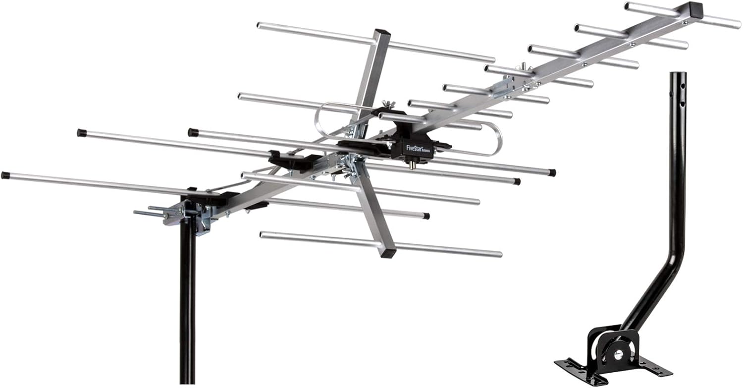 [Newest 2020] Five Star Yagi Satellite HD TV Antenna up to 200 Mile Range, Attic or Roof Mount TV Antenna, Long Range Digital OTA Antenna for 4K 1080P Supports 4 TVs Installation Kit & Mounting Pole Pack of 2