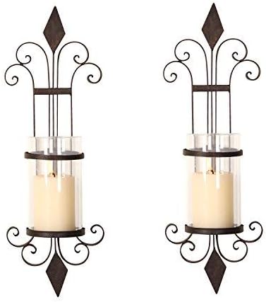 FrameArmy Cast Iron Vertical Wall Hanging Accents Candle Holder Sconce (Set of 2) (SD005) Pack of 2