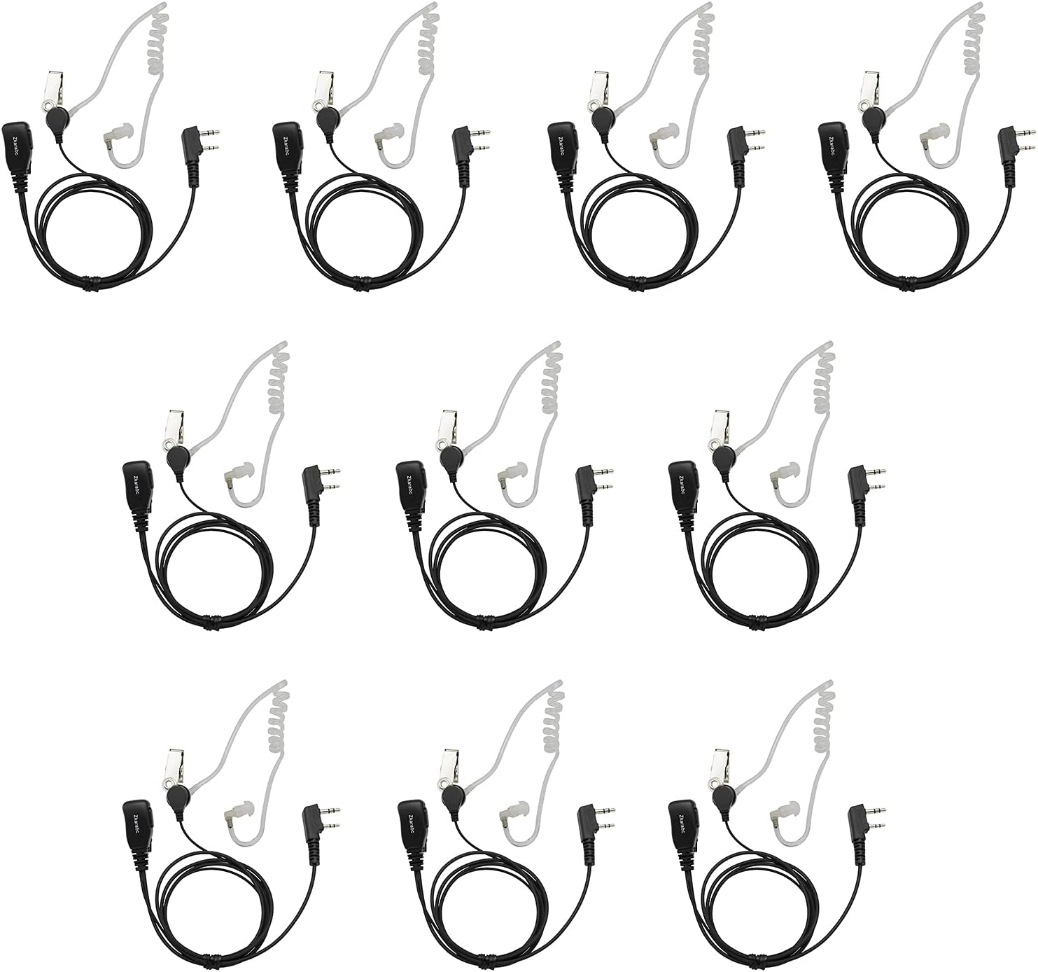 Walkie Talkies Earpiece with Mic 2 Pin Acoustic Tube Headset Compatible with Kenwood BF-888S UV-5R Retevis H-777 RT22 Puxing Wouxun (10 Pack) Pack of 2