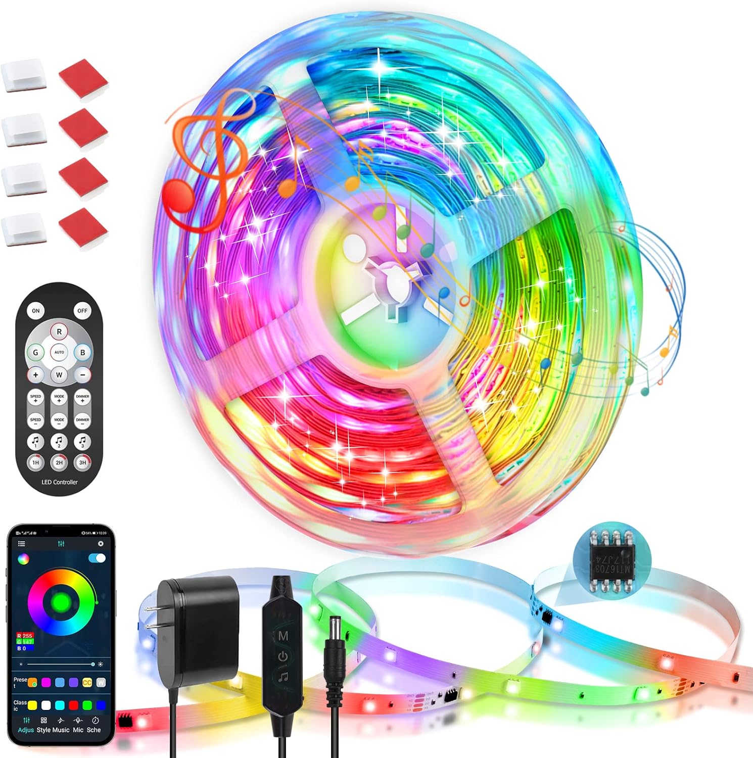 LED Strip Lights Rgbic, 1 Roll 65.6Ft Dream Color LED Lights for Bedroom, App Control Color Chasing Strip Lights with Remote & 24V Adapter,5050 Music Sync LED Light Strip for Room Home Bar Party Decor Pack of 2