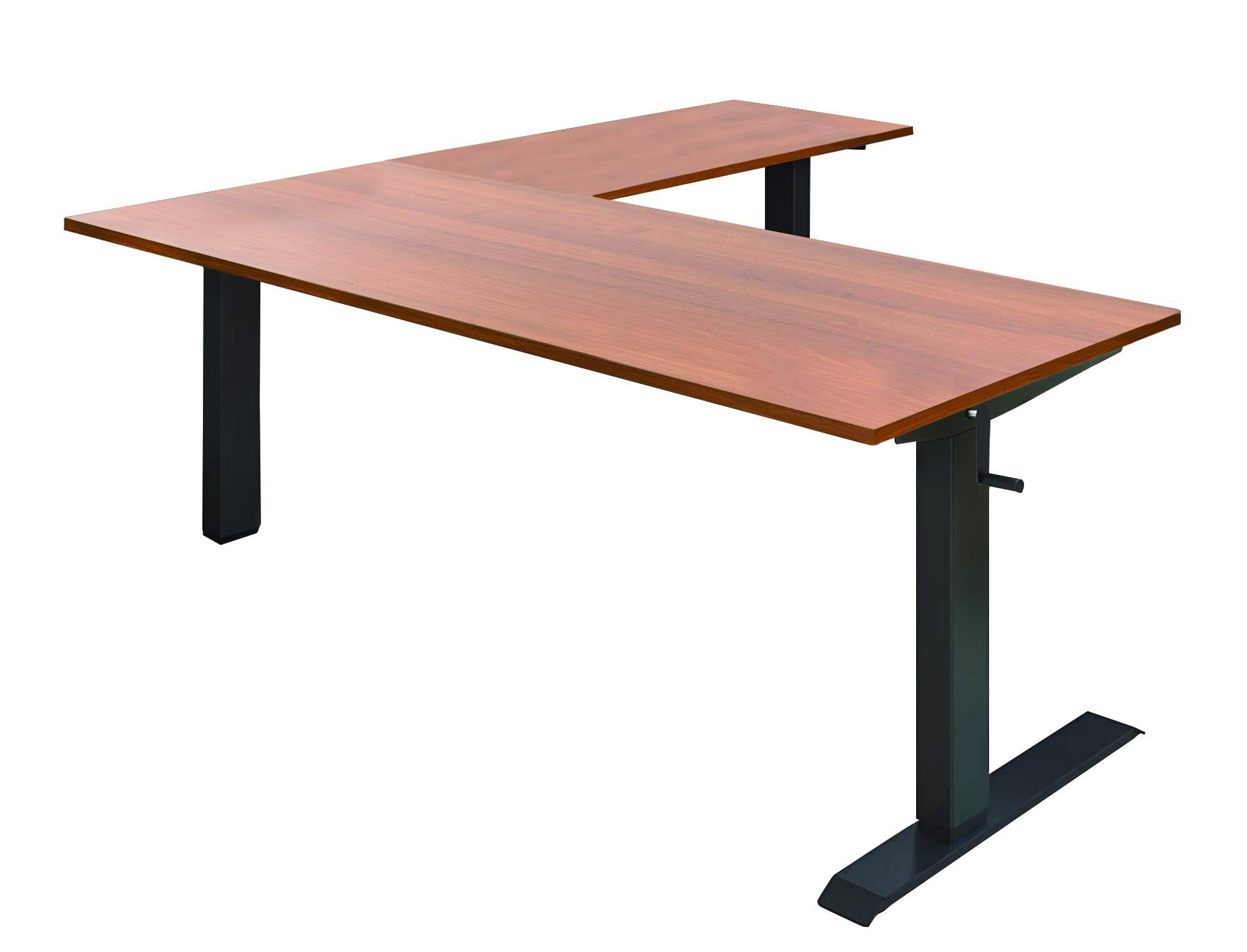 Stand Up Desk Store Crank Adjustable Height L-Shaped Standing Desk with Steel Frame (Black Frame/Teak Top, 72x22 wide)
