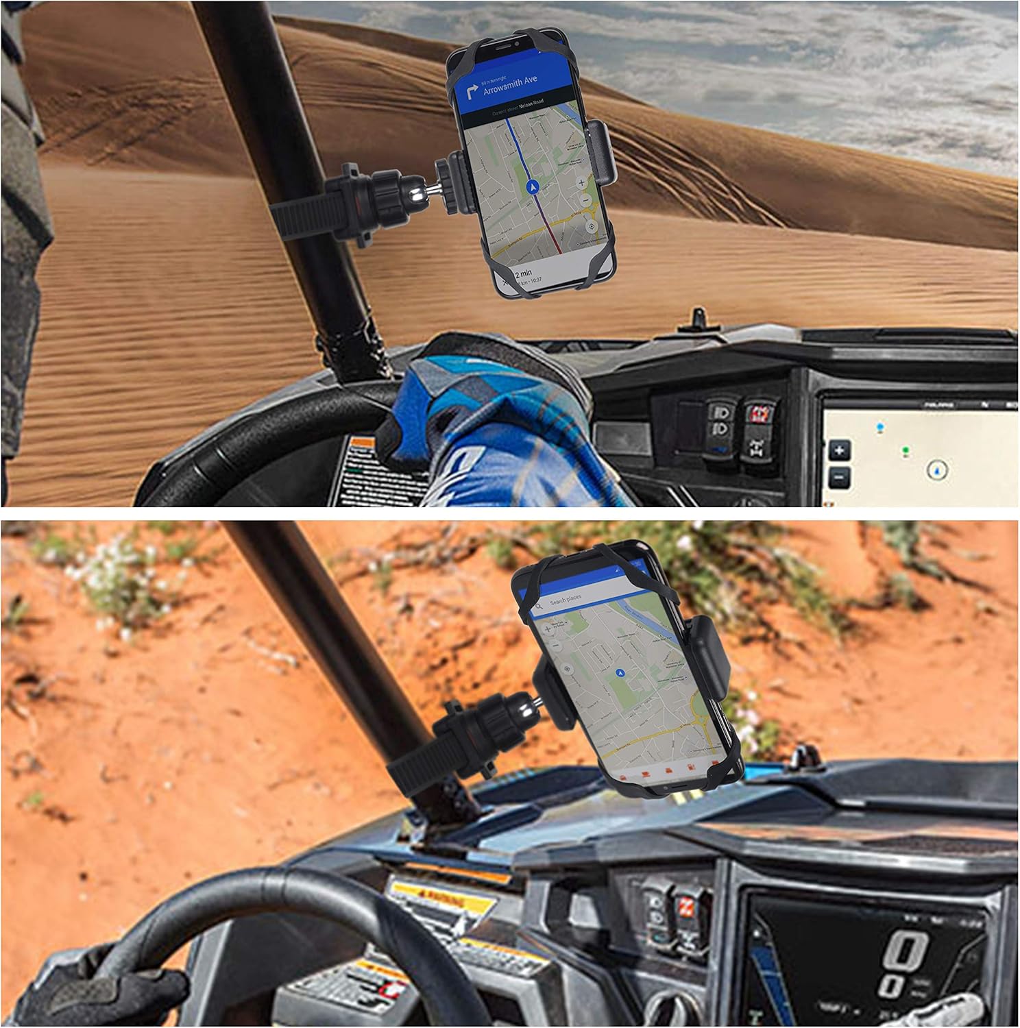 CamKix UTV Side by Side Roll Bar Phone Mount Compatible with Polaris RZR, General, Ranger and Most Other UTV Brands - Holds Smartphones, GoPro, Other Action Cams - Phone Holder Clip, GoPro Mount Incl
