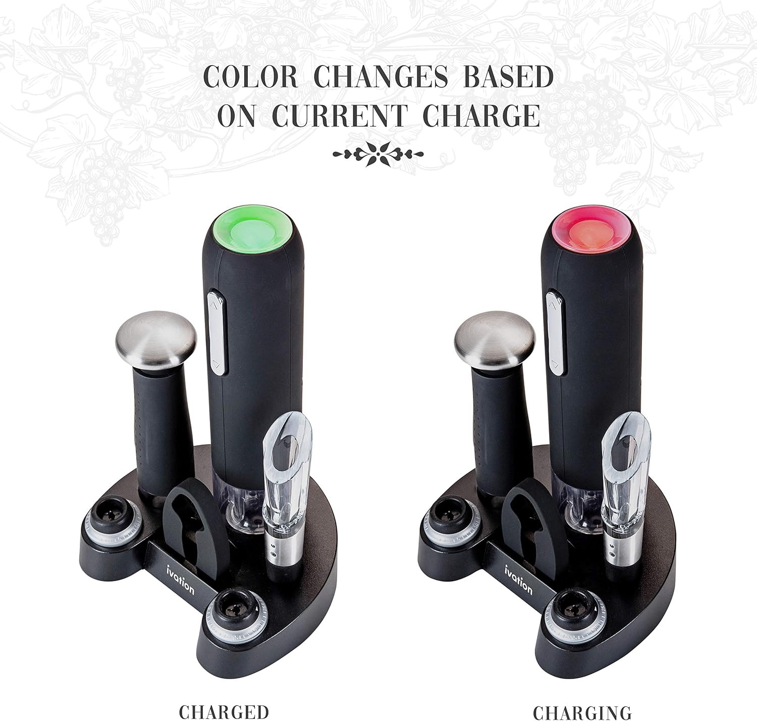 Ivation Wine Gift Set, Includes Electric Wine Bottle Opener, Wine Aerator, Vacuum Wine Preserver, 2 Bottle Stoppers, Foil Cutter & Charging Base Pack of 2