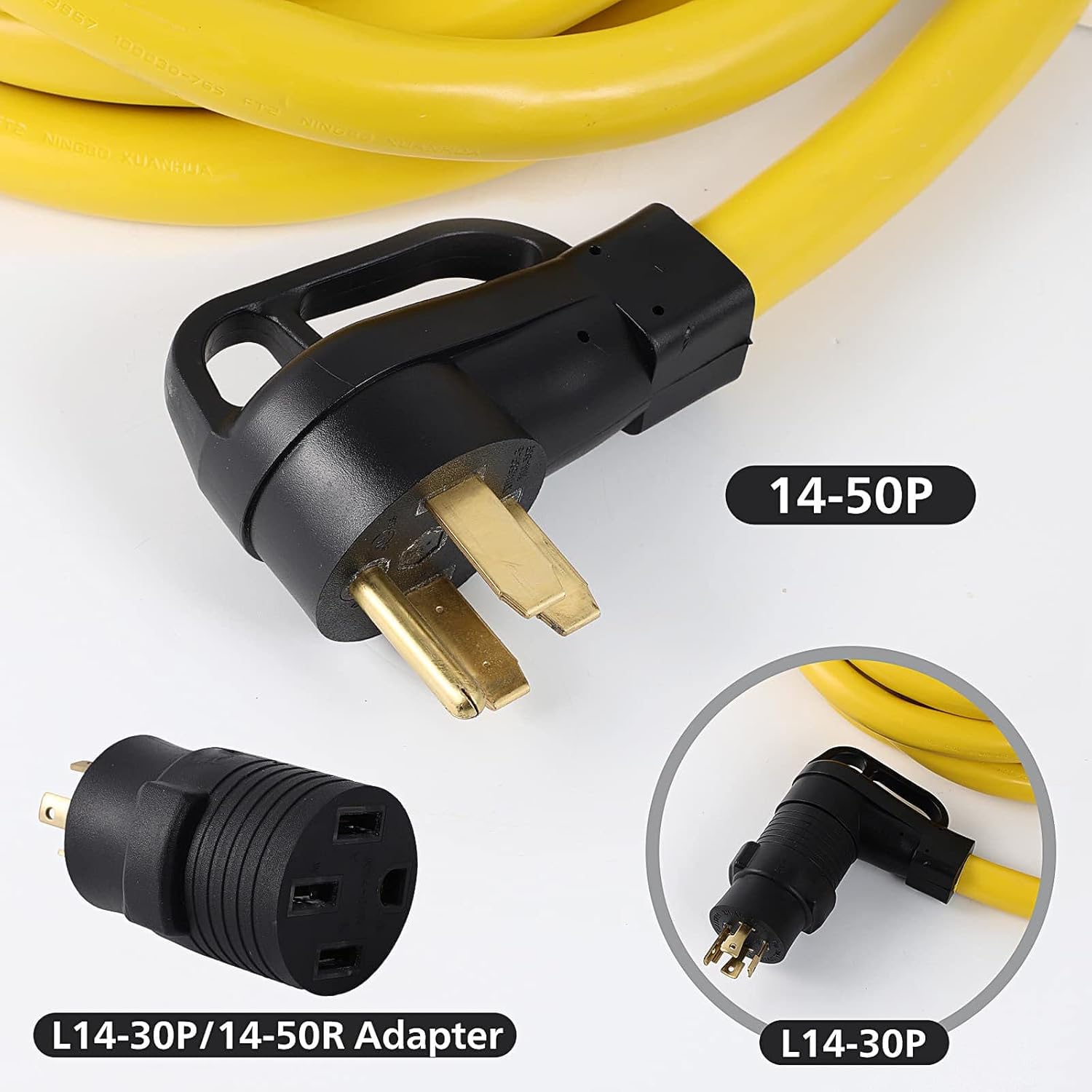 40FT 14-50P to SS2-50R 120V/240V 50 Amp Stow W/L14-30P to 14-50R Power Cord Adapter Combo Kit 4 Prong Male to 4 Prong Twist Lock Receptacle Generator RV Marine Shore Boat Power Extension Cord