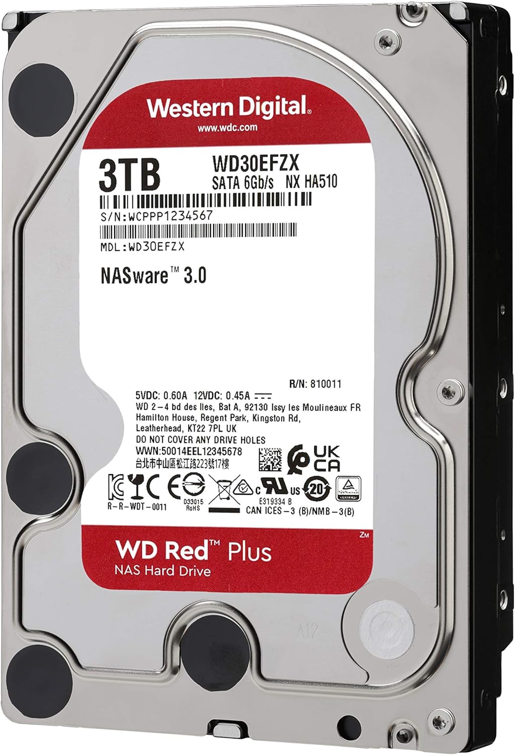 Western Digital 3TB WD Red Plus NAS Internal Hard Drive HDD - 5400 RPM, SATA 6 Gb/s, CMR, 128 MB Cache, 3.5