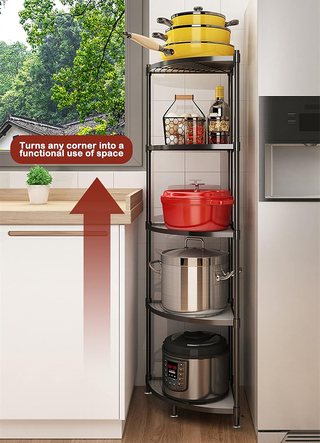 5-Tier Kitchen Pot Rack, Multi-layer Corner Shelf Stand Stainless Steel Shelves for Kitchen