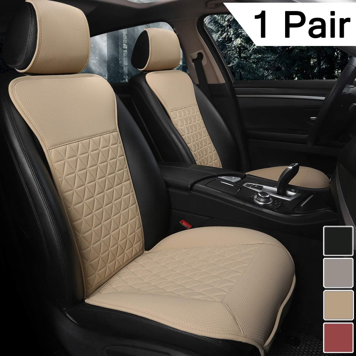 Black Panther 1 Pair Luxury PU Car Seat Covers Protectors for Front Seats, Triangle Pattern, Compatible with 95% Cars (Sedan/SUV/Pickup/Van) - Beige