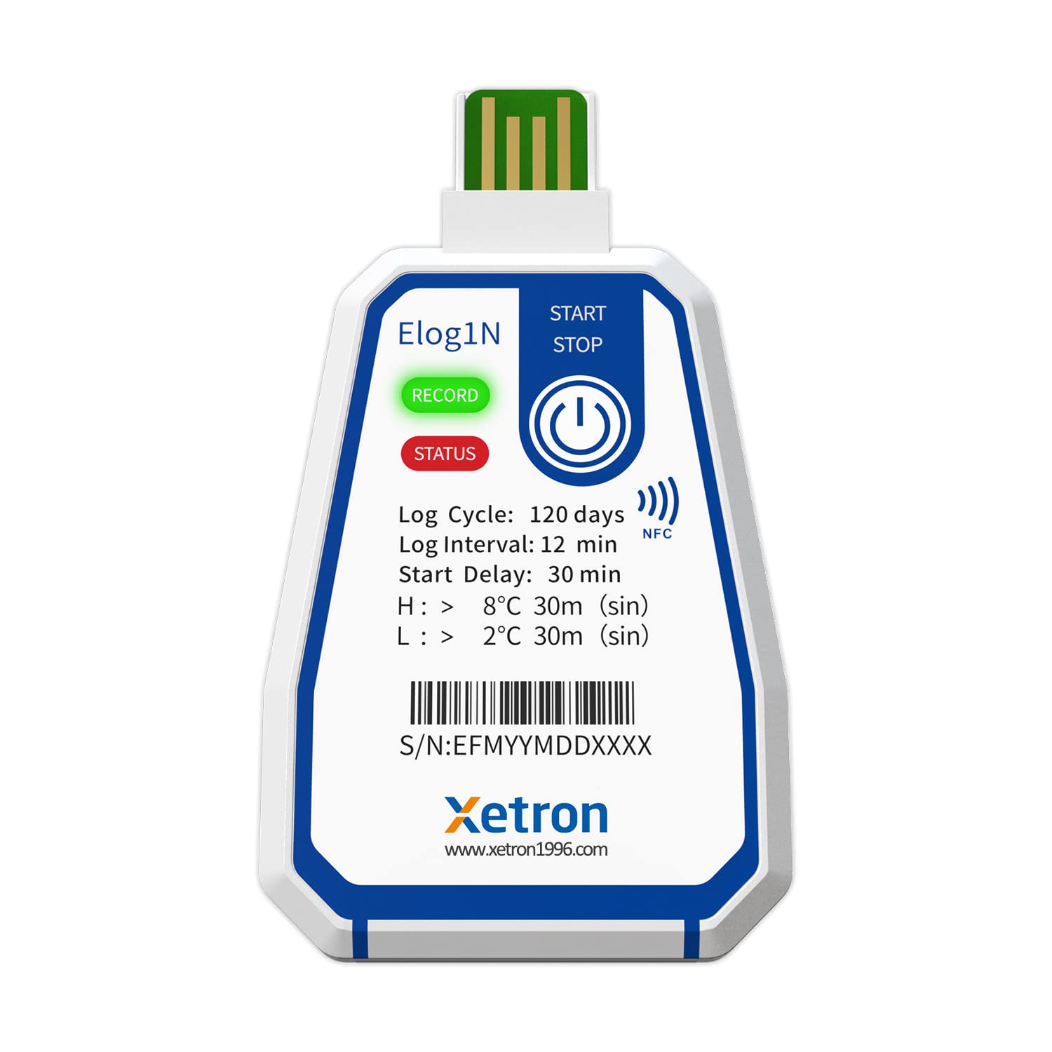 Xetron Reprogrammable Elog1N(NFC) Single Use Temperature Data Logger with USB Port, PDF Report,16000 Points, up to 180days（10 Pack）