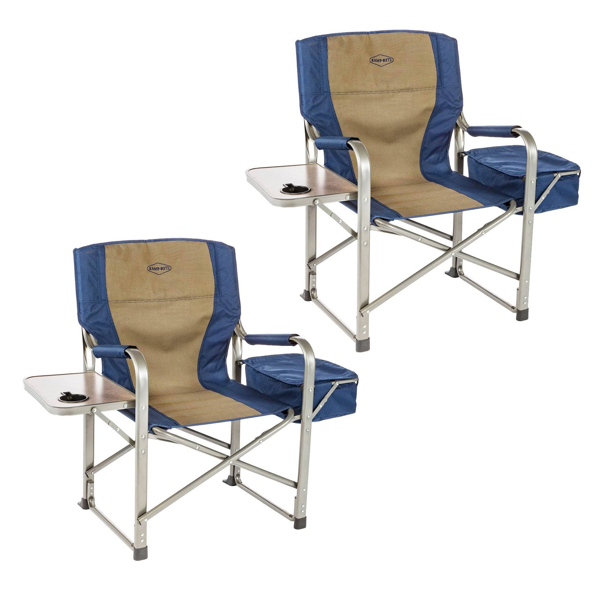 Kamp-Rite Outdoor Camp Folding Directors Chair with Side Table u0026 Cooler (2 Pack)