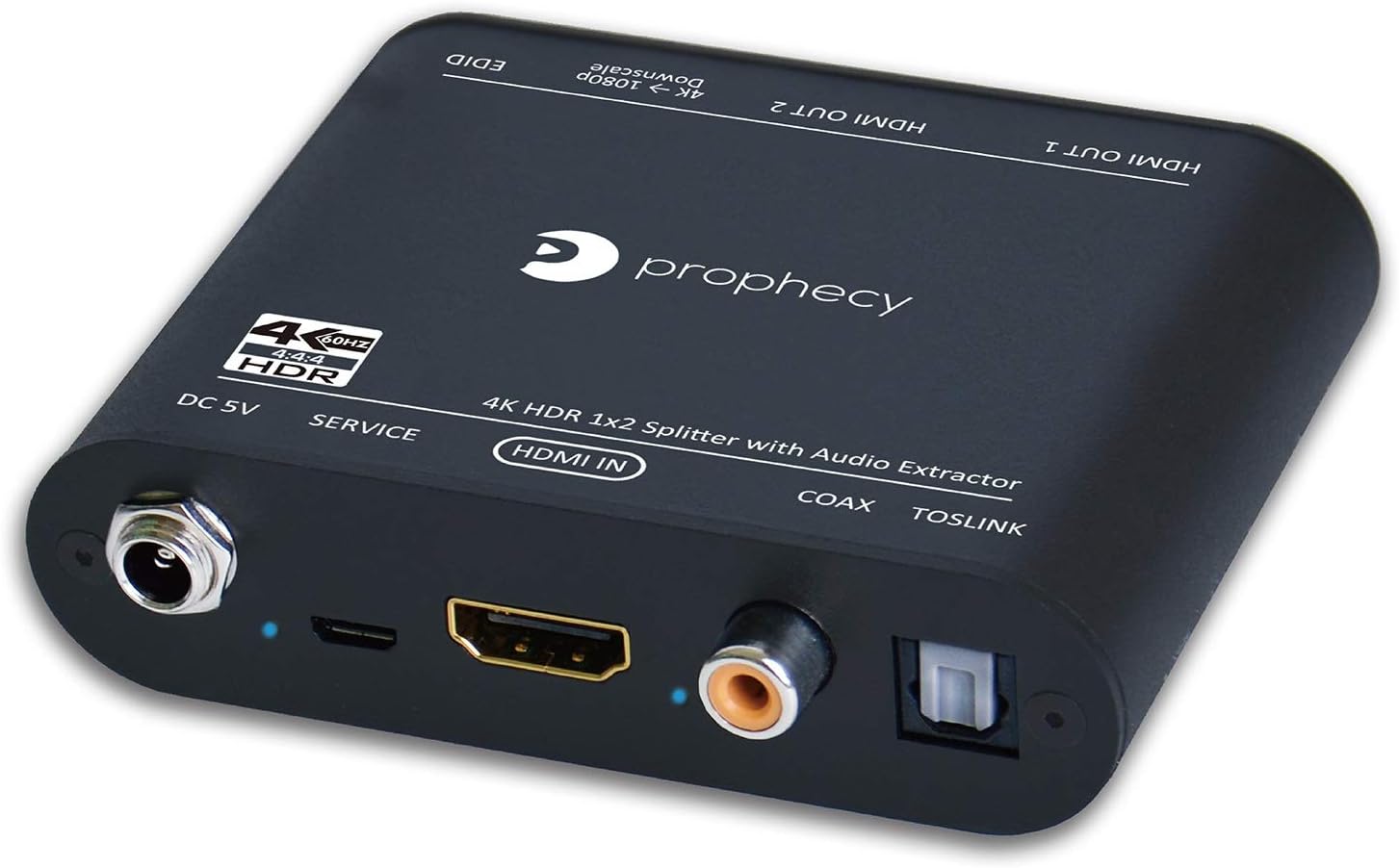 gofanco Prophecy 4K 60Hz HDR 1x2 HDMI 2.0 Splitter – YUV 4:4:4, with HDMI Audio Extractor to Toslink & RCA, HDR, HDMI 2.0a, HDCP 2.2, 18Gbps, Auto Scaling, EDID Management, TAA Compliant Pack of 2