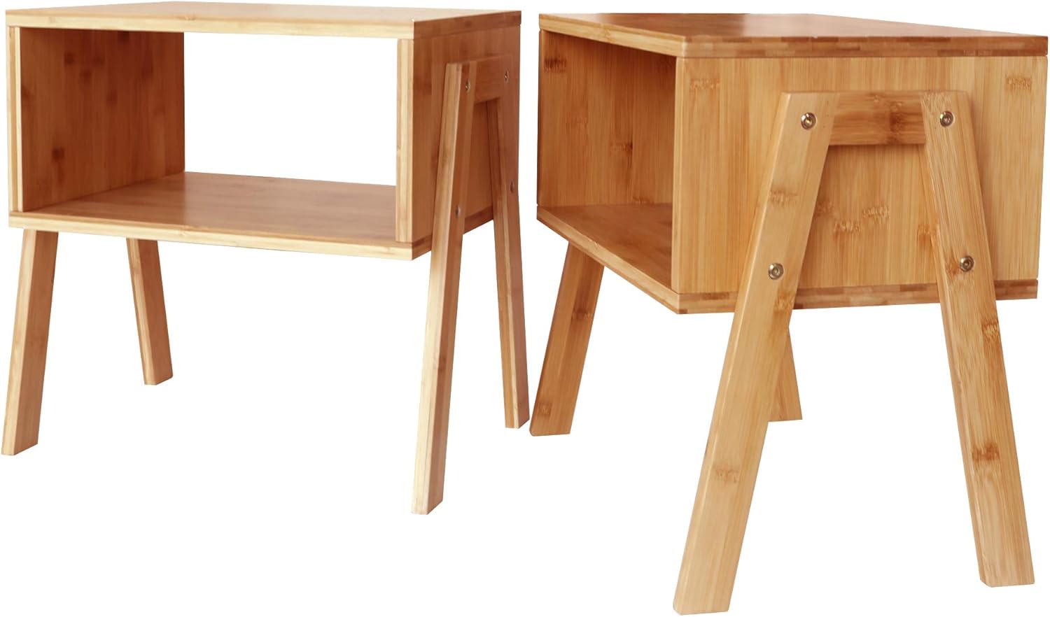 Zoopolyn Nightstands Set of 2 Bedroom Natural Bamboo Stackable Side Table for Living Room Beside Table Set of 2