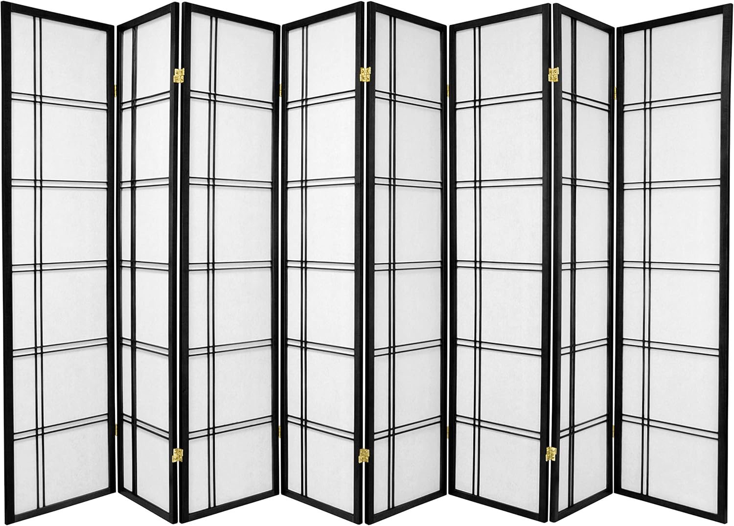 Oriental Furniture 6 ft. Tall Double Cross Shoji Screen - Black - 4 Panels