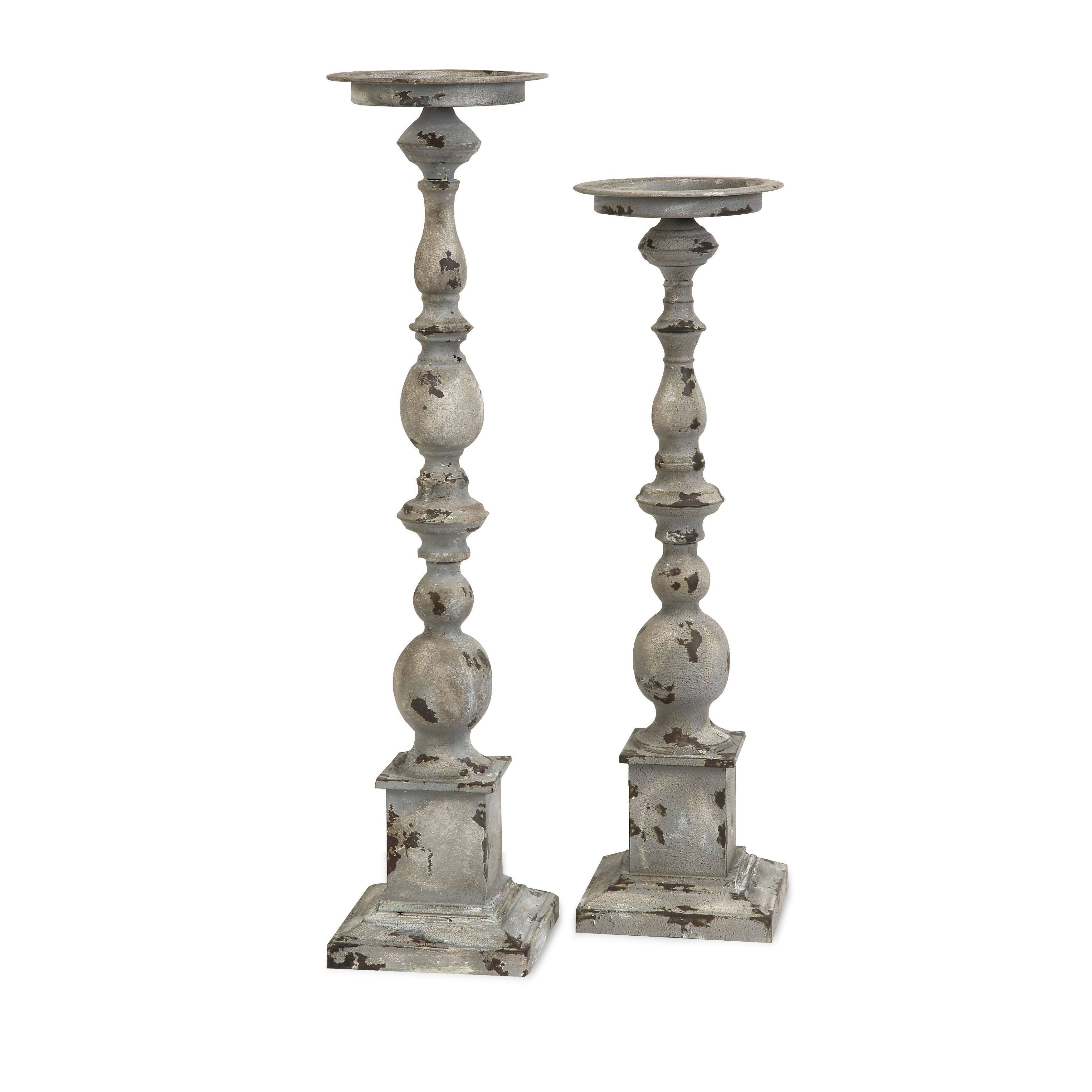 Imax 74182-2 Benzara Hamilton Candle Holders, Gray - 2 pack