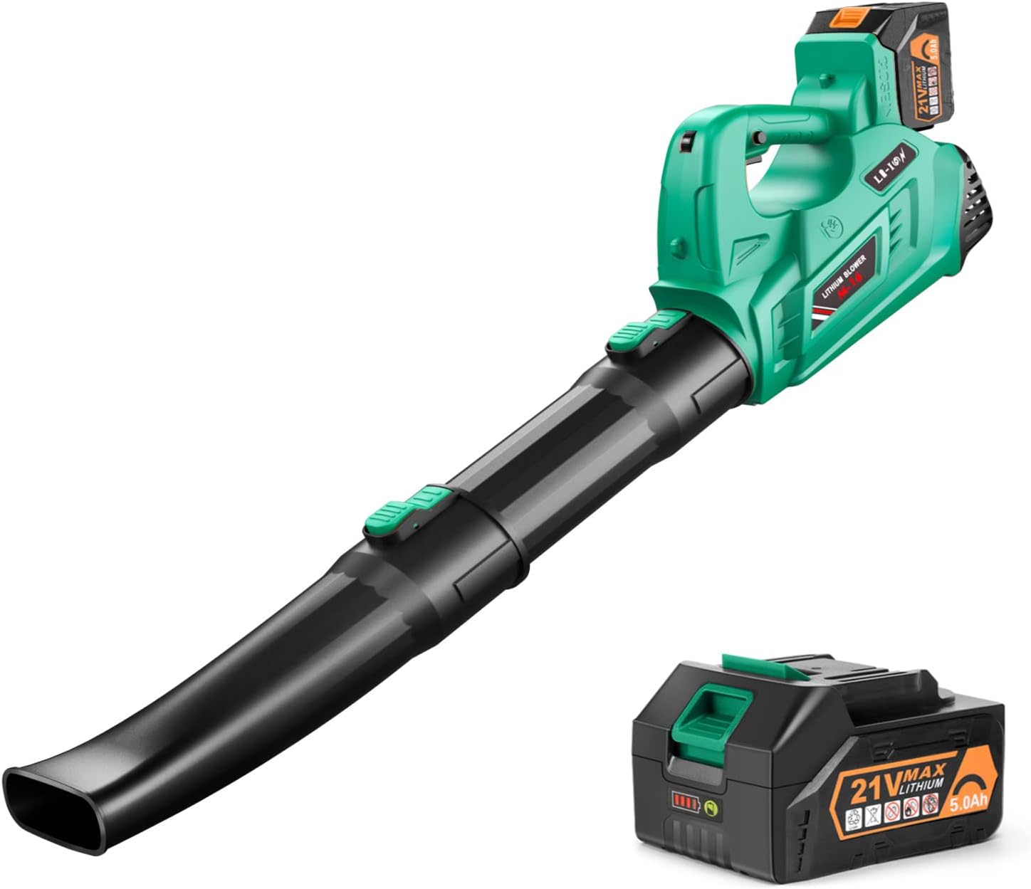 EKACO Leaf Blower, 320 CFM 150 MPH Leaf Blower Cordless with 4.0Ah Battery and Charger, 21V Electric Leaf Blower with 6-Speed Control 2 Section Tubes for Lawn Care, Yard, Snow Debris, and Dust