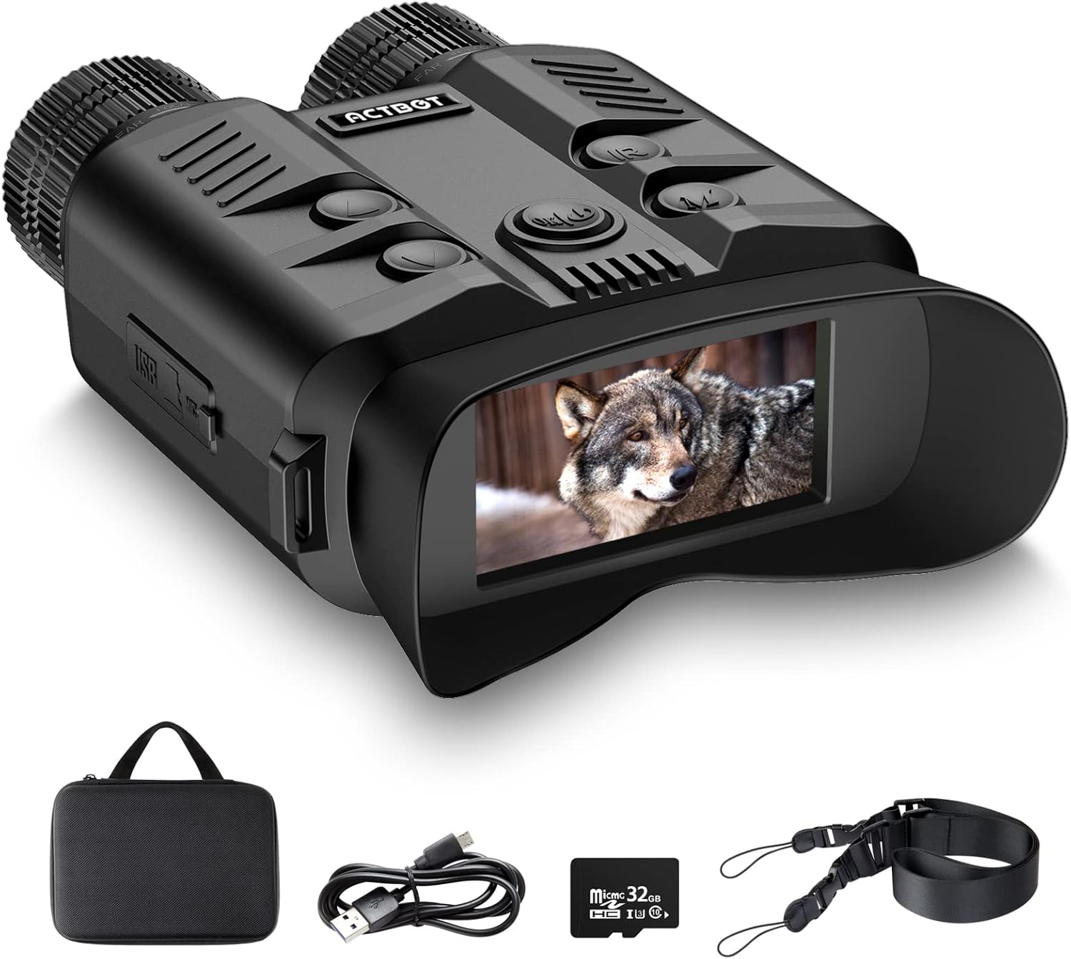 ACTBOT Night Vision Binoculars, 1080p Full HD Video, 1640ft Viewing Range, 3”LCD, Digital Night Vision Goggles with 8x Digital Zoom, 5x Optical Zoom for Complete Darkness, Hunting, Camping, Navigation