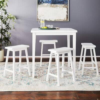 Acme Gaucho Counter Height Set (5Pc Pk) in Oak u0026 Black 07285 Red Barrel Studio Table Top Color: White, Table Base Color: Whi