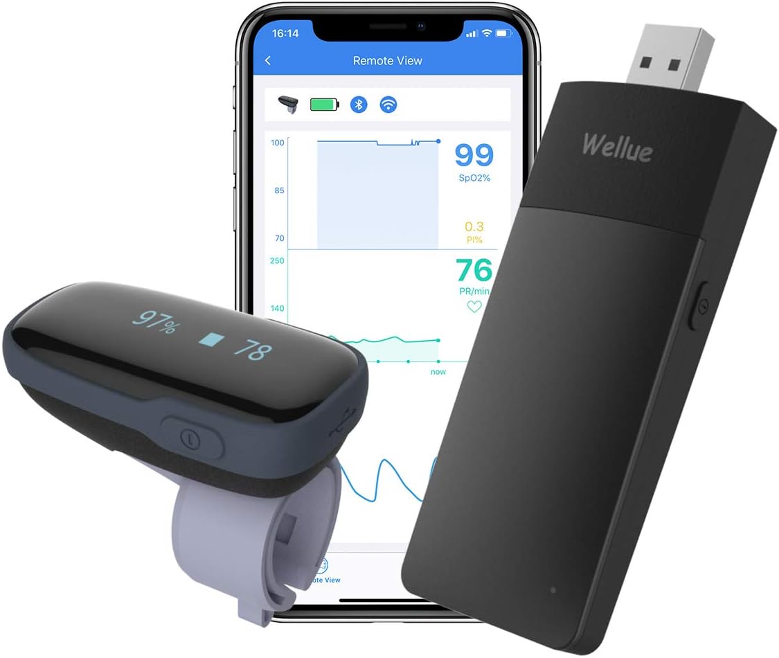 Wellue Oxylink Remote WiFi Sleep Tracker| Bluetooth and Alarm for Real Time Tracking, Portable Sp-02 & Heart Rate Tracker with Free APP for Adults