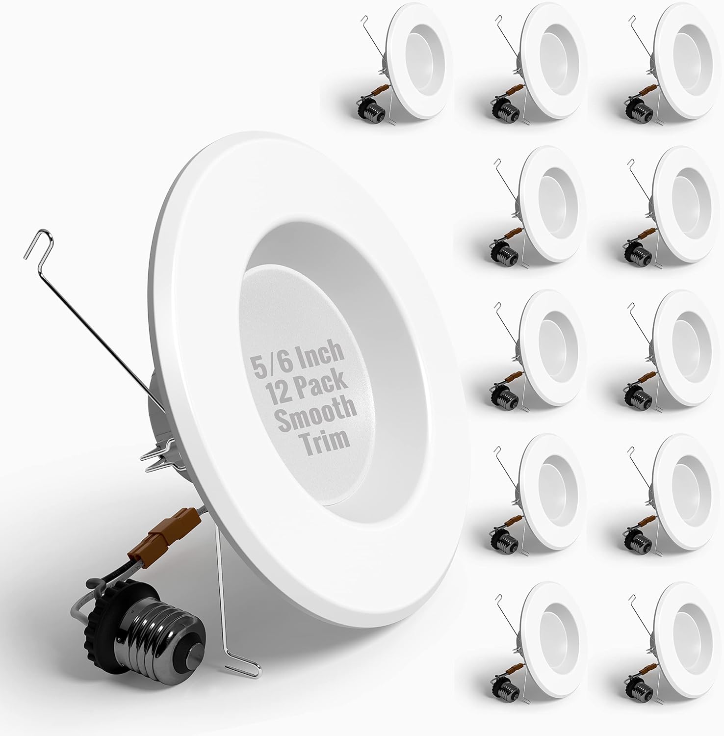 SunLake 12 Pack LED Recessed Lighting, LED Ceiling Lights Fixtures, 5/6 Inch Downlight, Smooth Trim, 12 WATT = 75 WATT , Dimmable 5000k Daylight, UL and Energy Star Certified