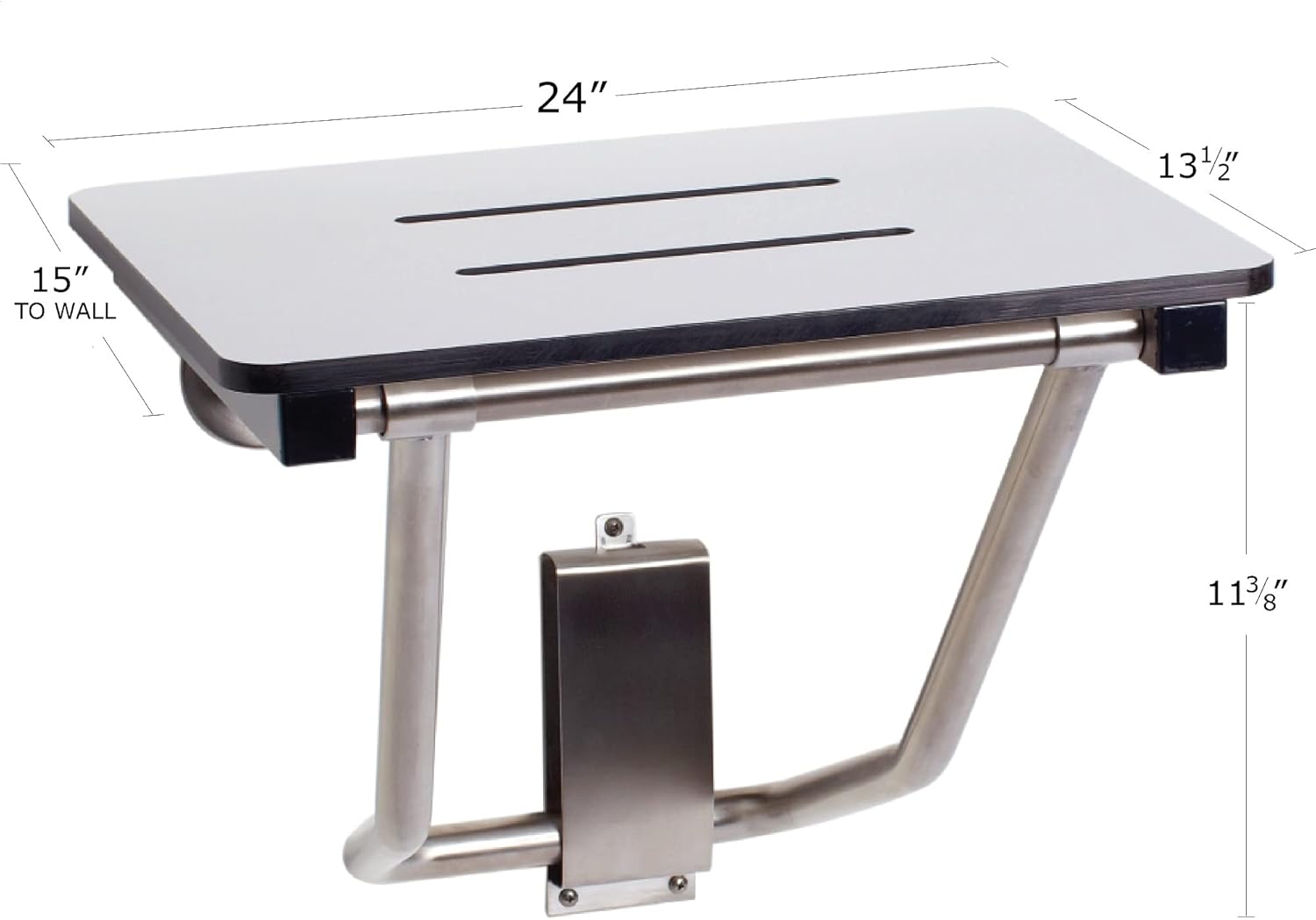 Seachrome Lift-Assist, Yoke-Style 24 x 15 Folding Shower Seat, ADA Bathroom Safety, Wall-Mount, Transfer Bench, 24