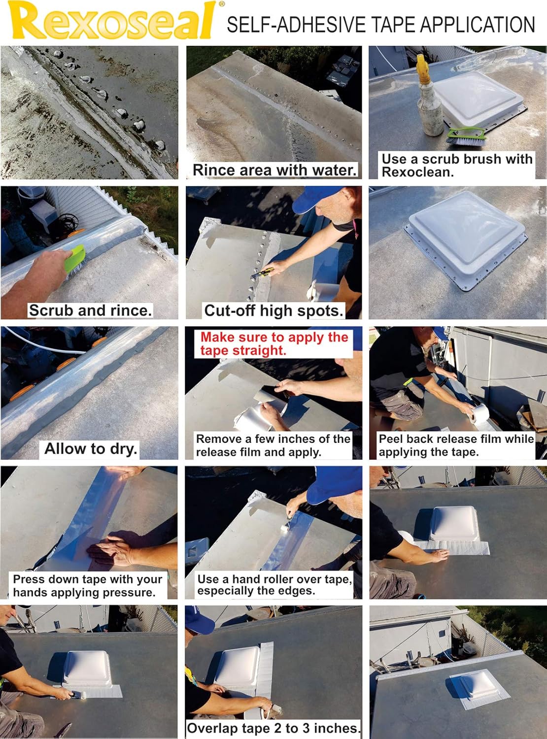 Rexoseal Reinforced Aluminum Backing All-Weather Waterproofing Repair Tape - UV and High-Temperature Resistant Tape - Includes Free Hand Roller - Silver, 6