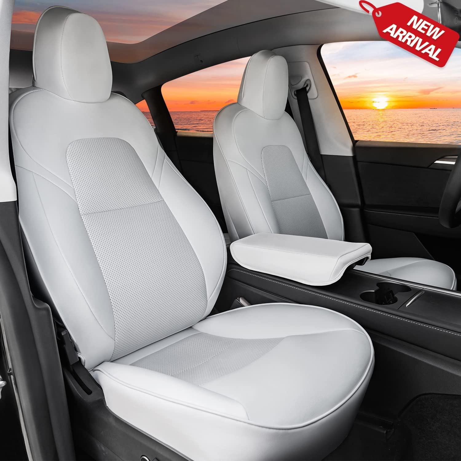 for Tesla Model Y Seat Covers 2020 2021 2022, Full Set Custom Car Leather Seat Cover Accessories, for Dog Pet Baby Infant Kids, Front and Back Seat Protector Gifts, Red White, Black and White