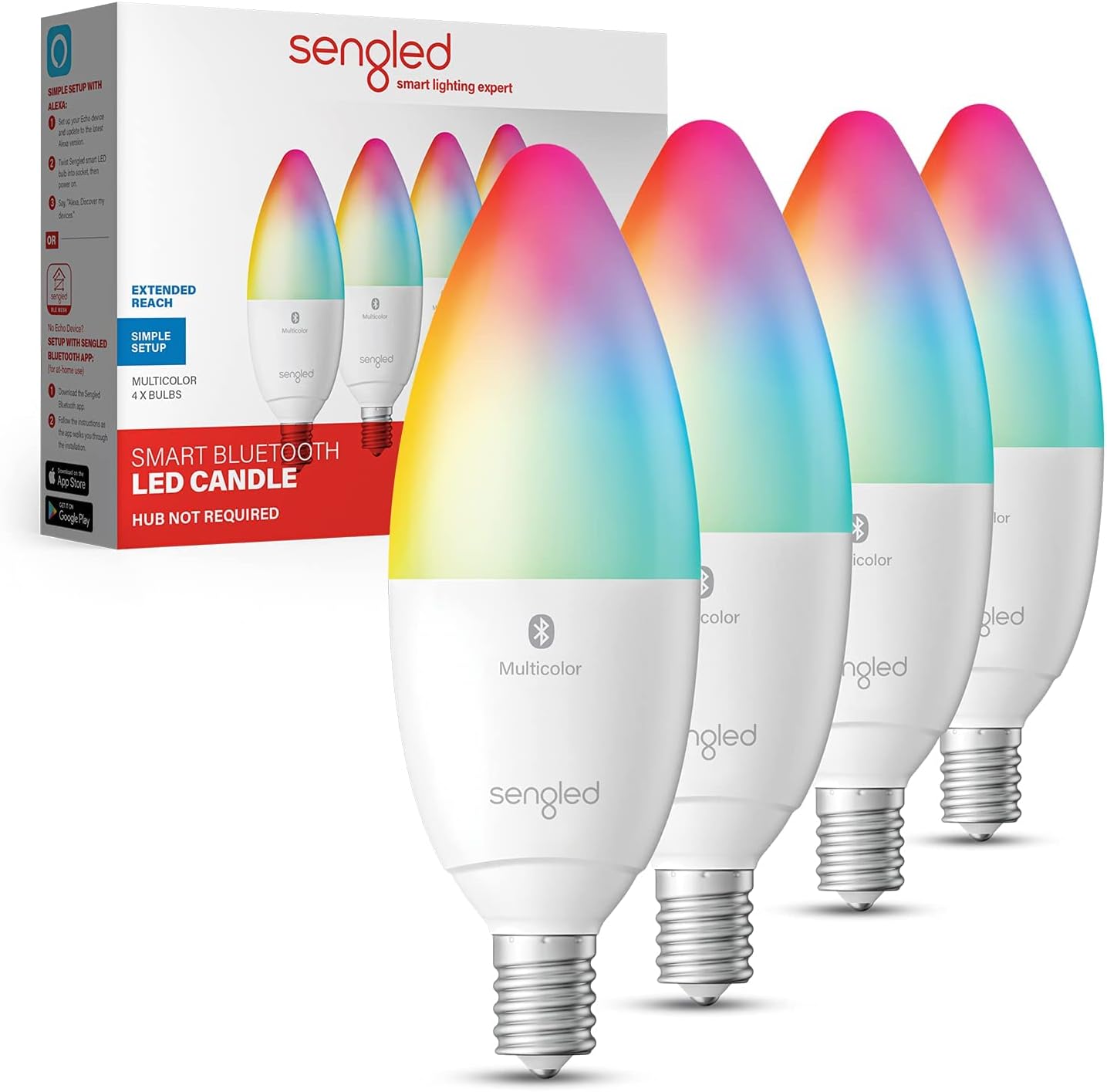 Sengled Alexa Light Bulb, LED Candelabra Bulbs Color Changing, E12 LED Bulb, Candelabra LED Light Bulbs 450 LM 45W Equivalent RGBW, Smart Bulbs That Work with Alexa Only, No Hub Request, 4 Pack Pack of 2