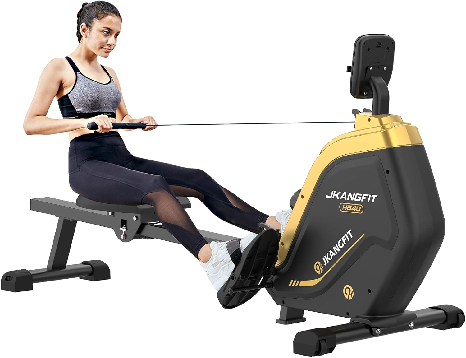 JKANGFIT Folding Rowing Machine - Rowing Machines for Home Use Indoor Magnetic Rower for Full Body with 16 Levels Resistance LCD Monitor Device Holder