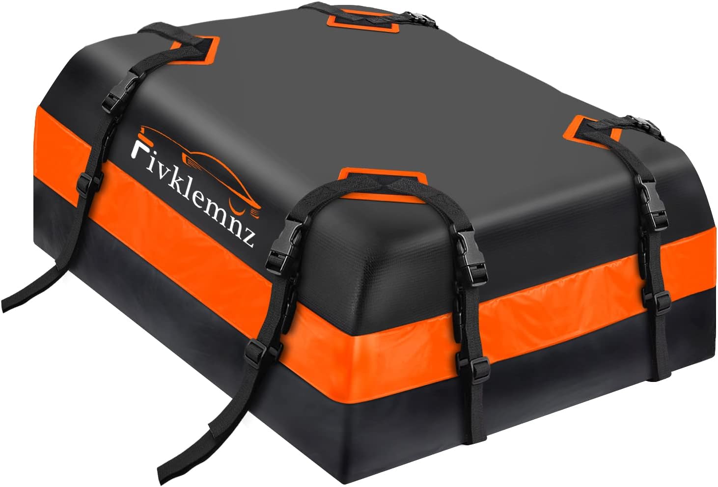 FIVKLEMNZ 15 Cubic Car Roof Bag Cargo Carrier, Waterproof Rooftop Cargo Carrier with Anti-Slip Mat + 8 Reinforced Straps + 4 Door Hooks, Suitable for All Vehicle with/Without Rack