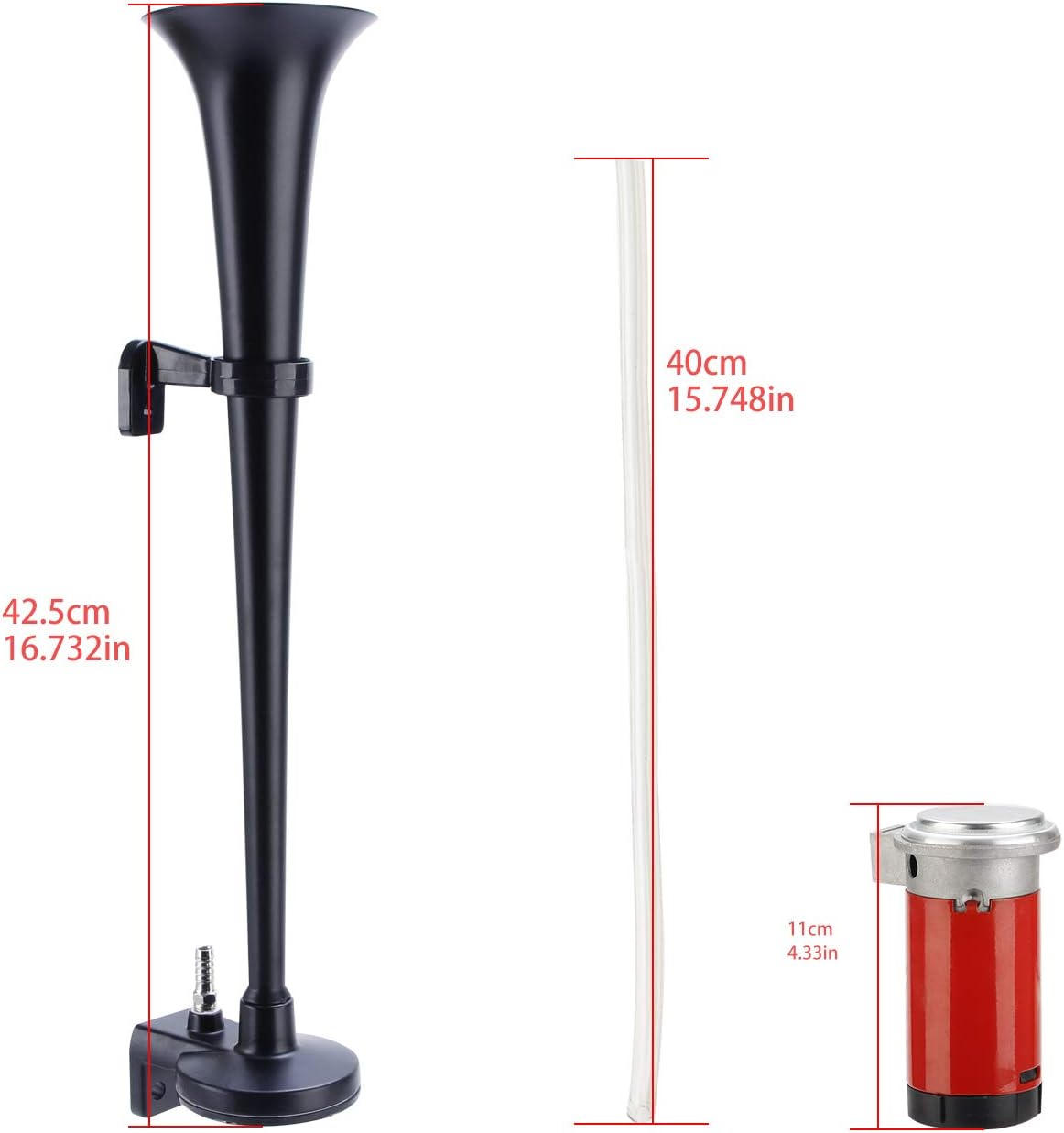 Big Autoparts 12V Single Trumpet Air Horn Single Trumpet Air Horn + Compressor Powerful Loud 130db for Truck Boat SUV Train (Black)