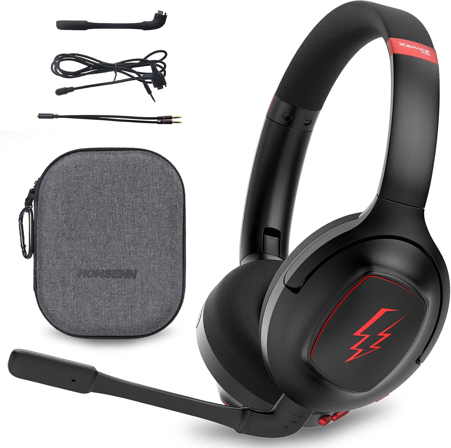 HONSENN Bluetooth Wireless Gaming Headset with Microphone-Spatial Surround Sound-Bendable Noise Canceling Mic-Comfortable Foam Ear Cushions-PC, Mobile, PS-Compatible with All 3.5mm Audio Jack Devices