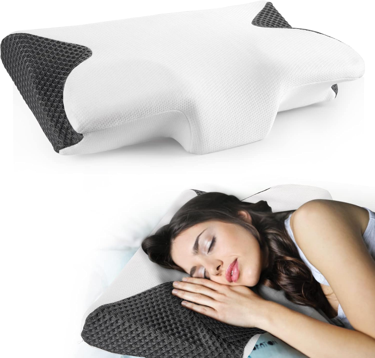 Cervical Pillow for Neck Pain, Contour Memory Foam Pillow for Sleeping, Ergonomic Orthopedic Pillow for Side, Back and Stomach Sleepers, Neck Support Pillow with Breathable Pillowcase