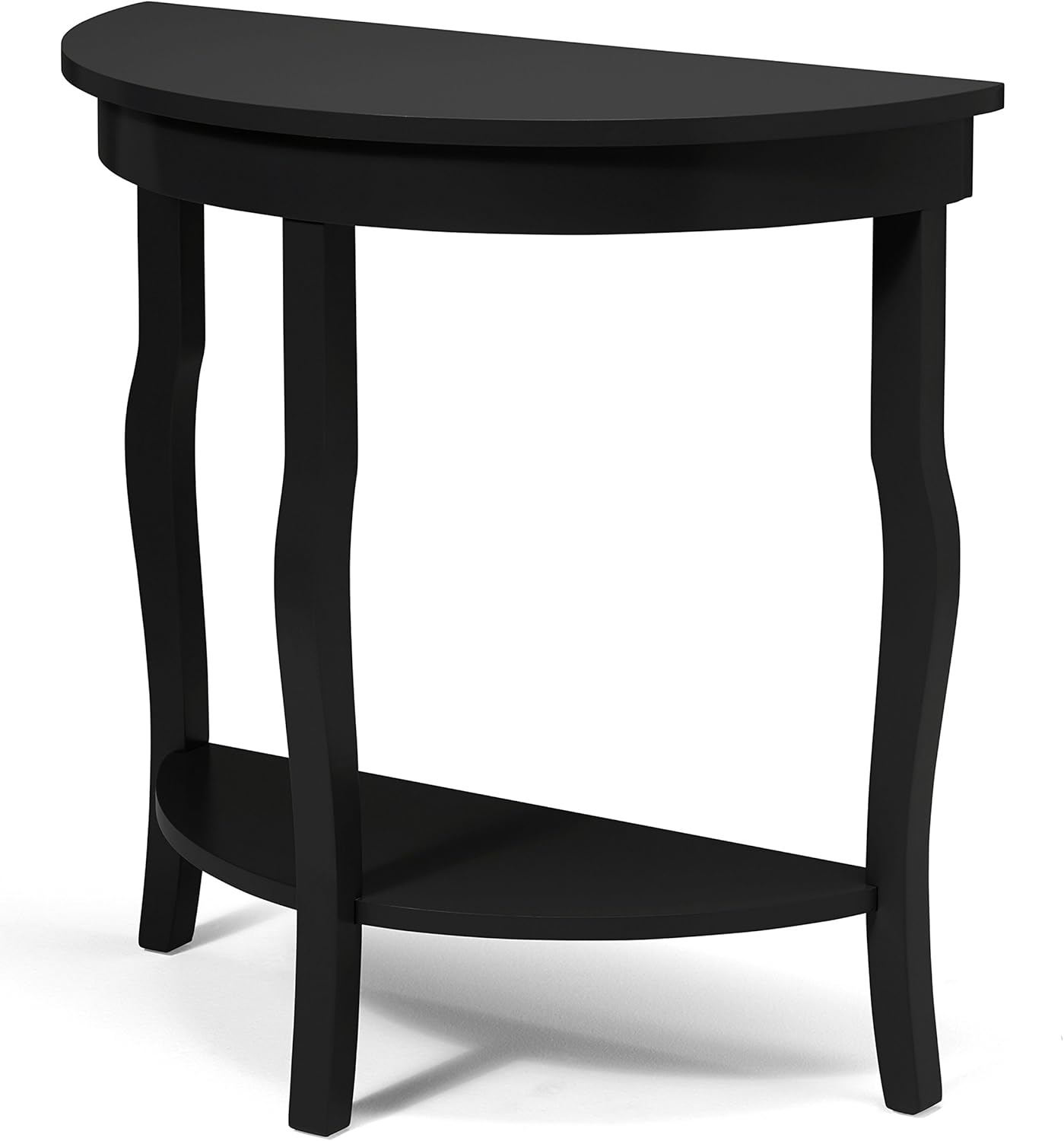 Kate and Laurel Lillian Half Moon Wood Console Table with Curved Legs and Shelf, Black