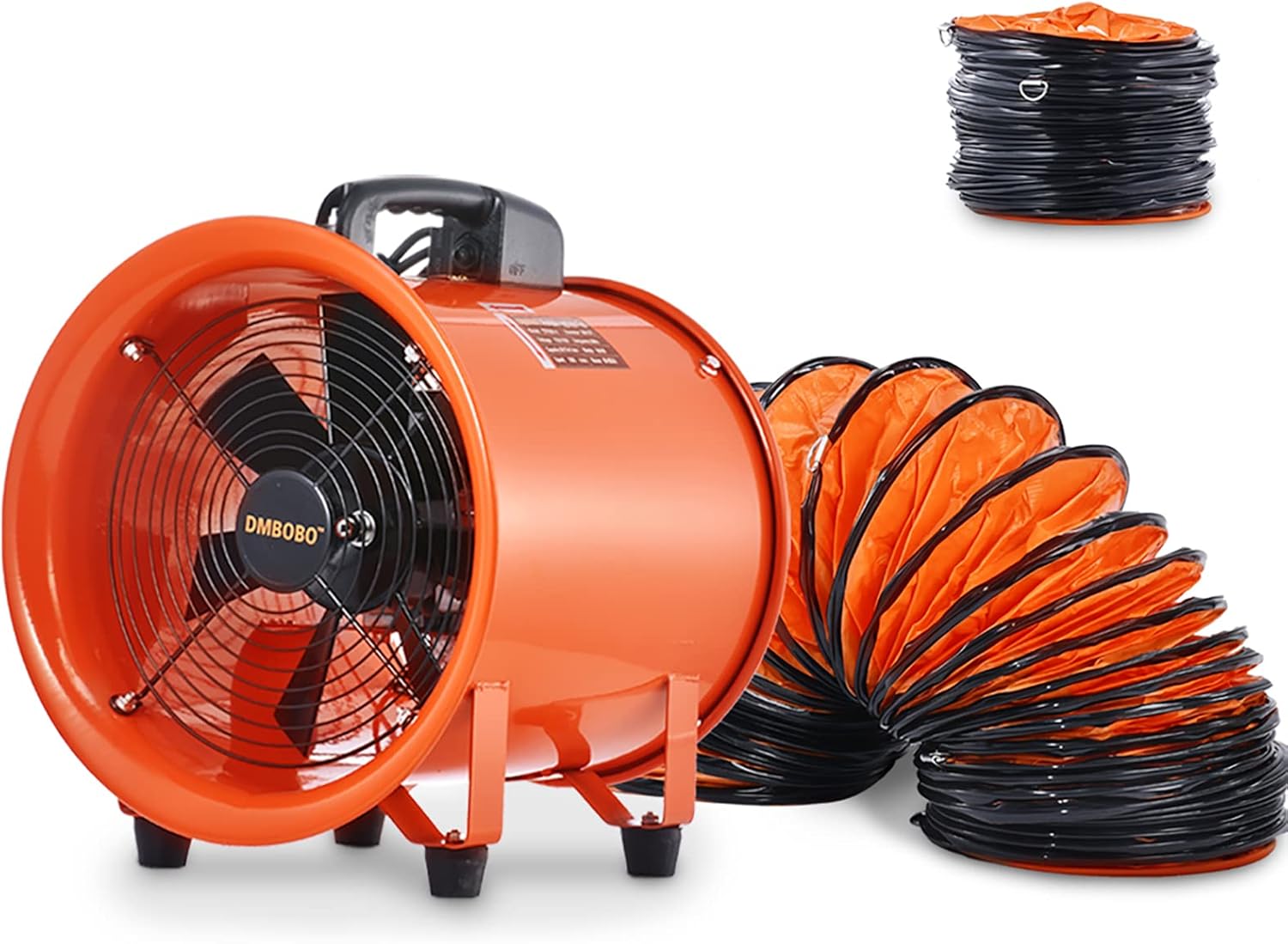 DMBOBO 12 Inch Utility Blower Fan,Portable Ventilation Fan Exhaust,High Velocity Pivoting Ventilator Vent Blower,Fume Extractor 2295CFM Duct Fan w/16ft/5m PVC Ducting Hose for Ventilating and Exhausting,Orange