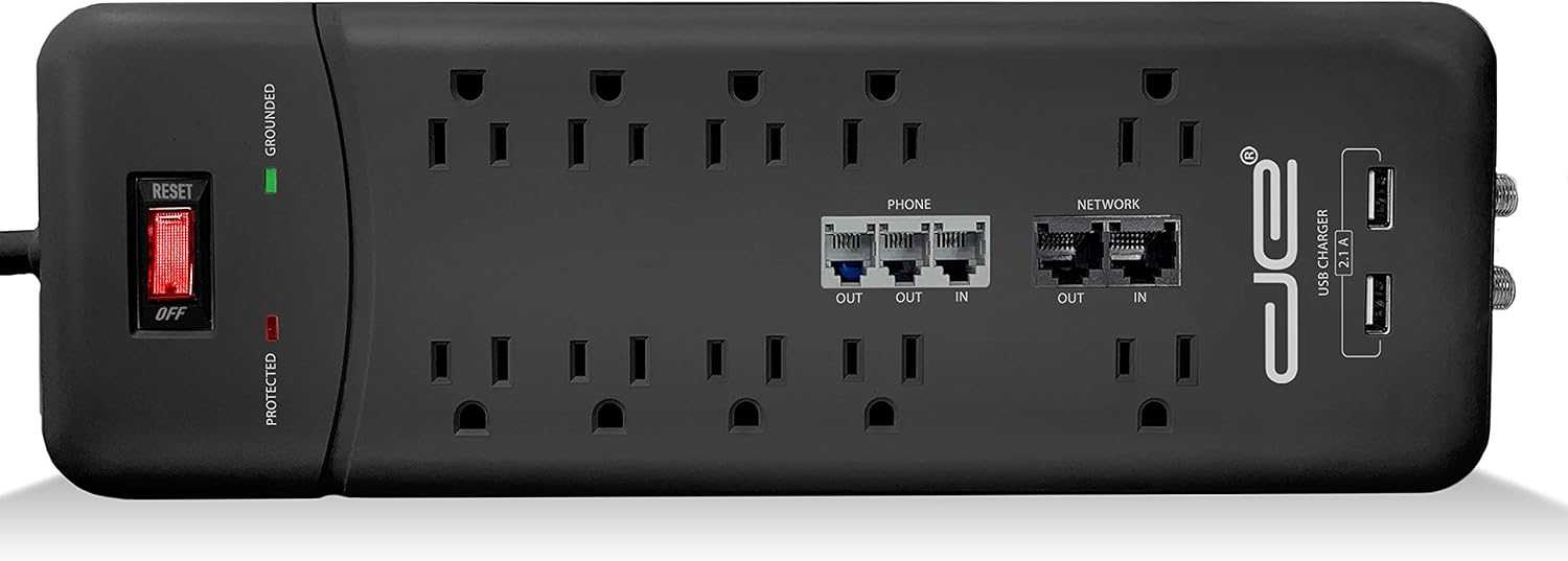 Digital Energy 10-Outlet Straight Plug 3500 Joules Heavy Duty Surge Protector Power Strip, 25 Foot Long Extension Cord, ETL Listed, 15 AMP, 25 FT, Black