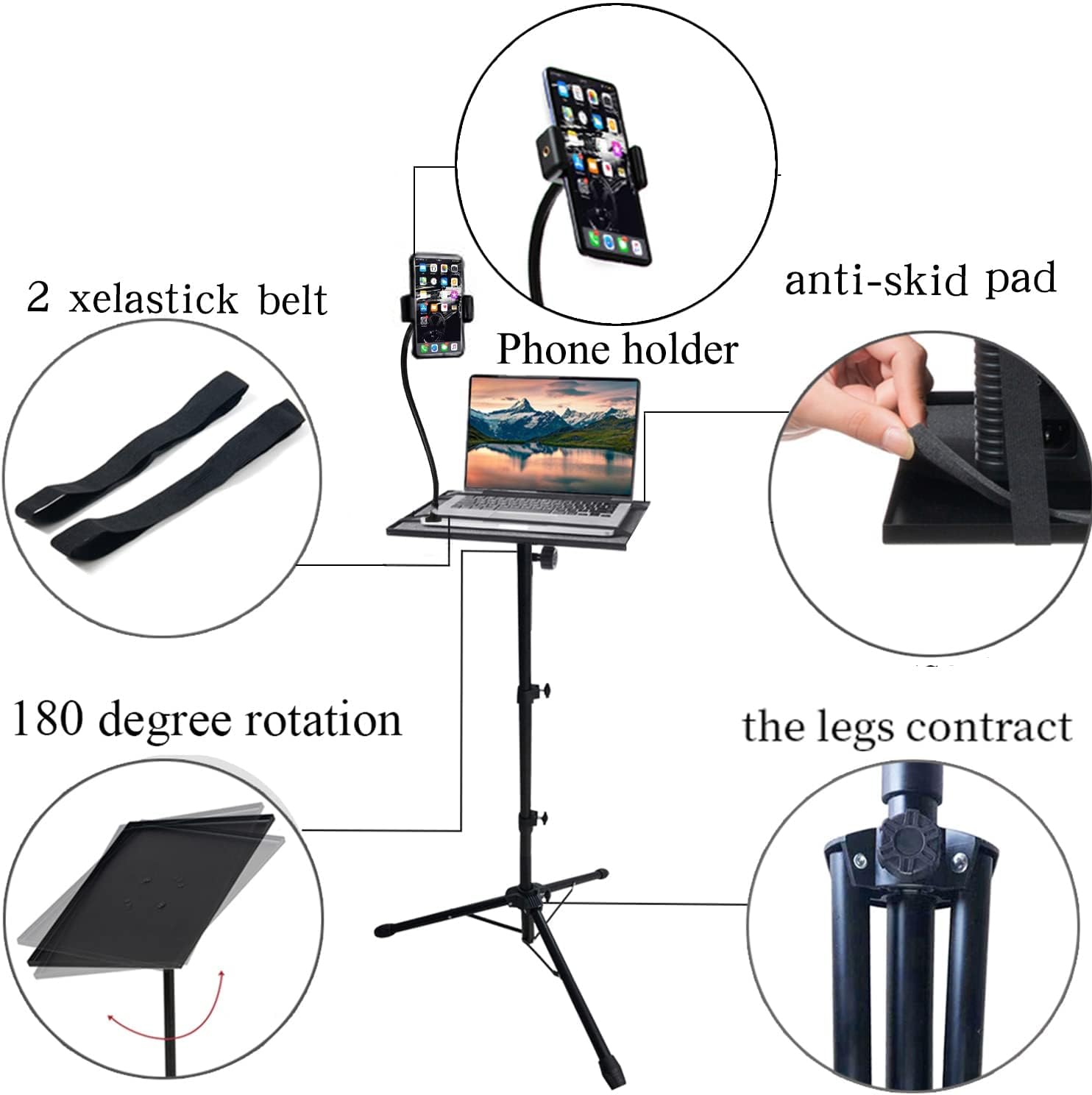 Bulalu Projector Stand, Portable Laptop Tripod Stand, Detachable Computer Desk Stand, The Outdoor DJ Device Stand with Adjusted Height from 18 to 47 Inch, Apply to Stage or Studio