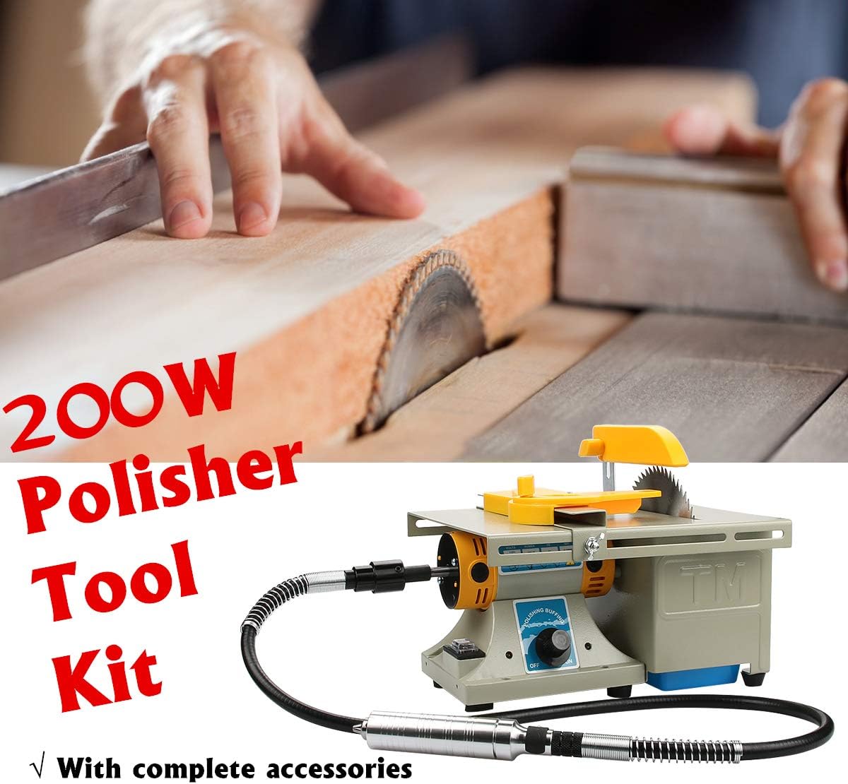 Upgraded Gem Jewelry Polishing Grinding Machine, Mini Table Saw Rock Lapidary Polisher Bench Buffer Machine, DIY Lathe Machine 0-10000r/min with Flexible Shaft for Home Woodworking Carving Hobbies