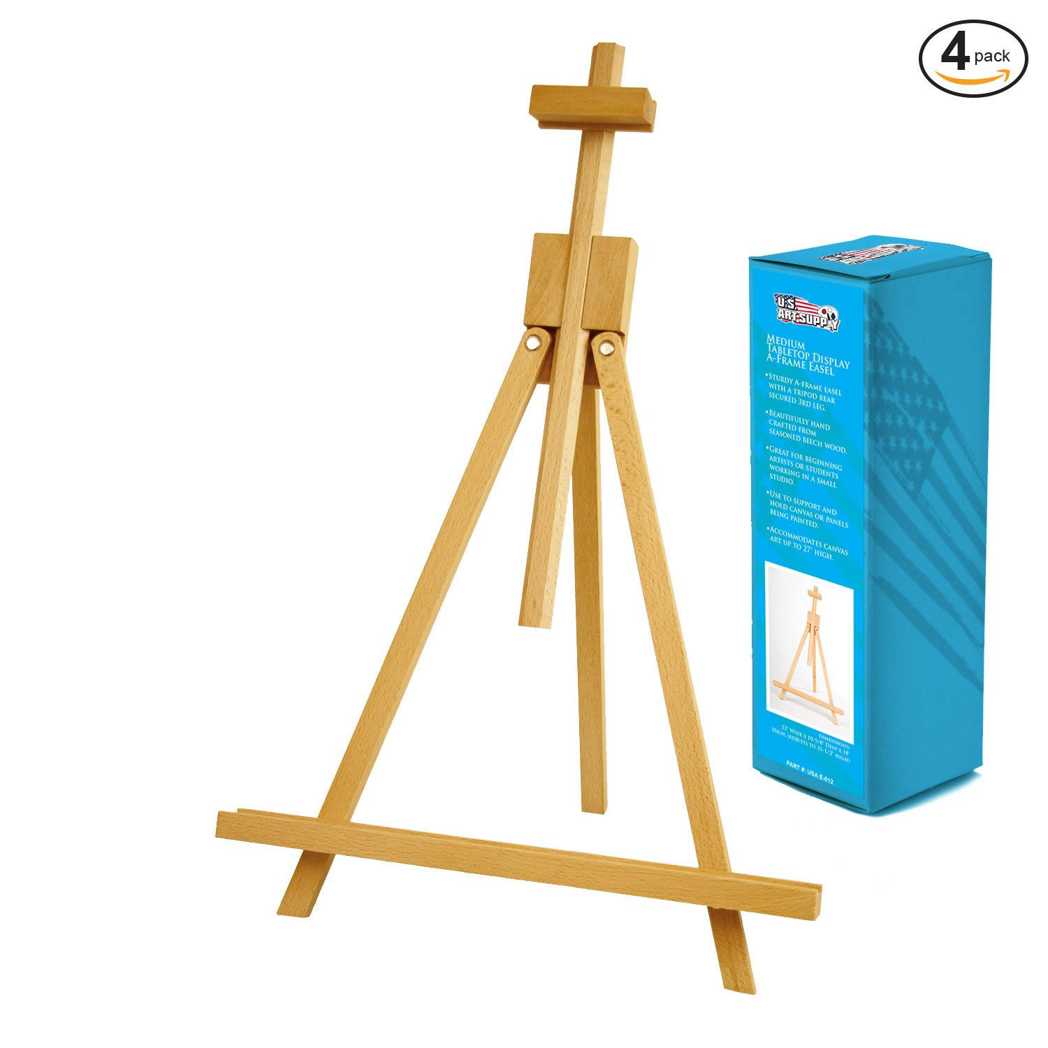 4 Pack of US Art Supply Topanga Medium Portable Wood Travel A-Frame Artist Easel