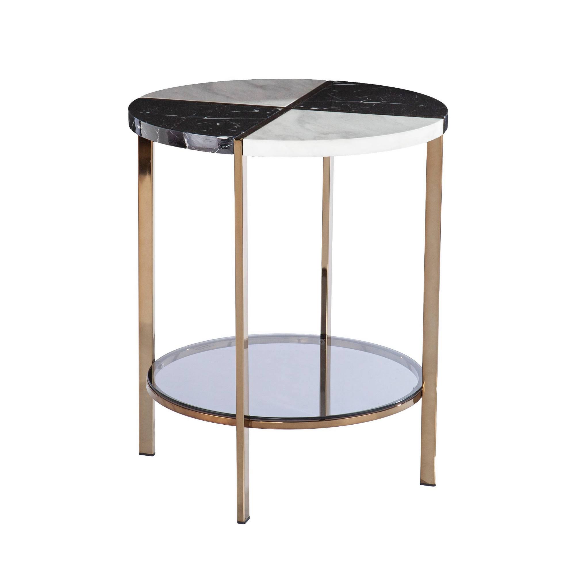 Lenaedo Round Faux Marble End Table Black/White/Gold - Aiden Lane
