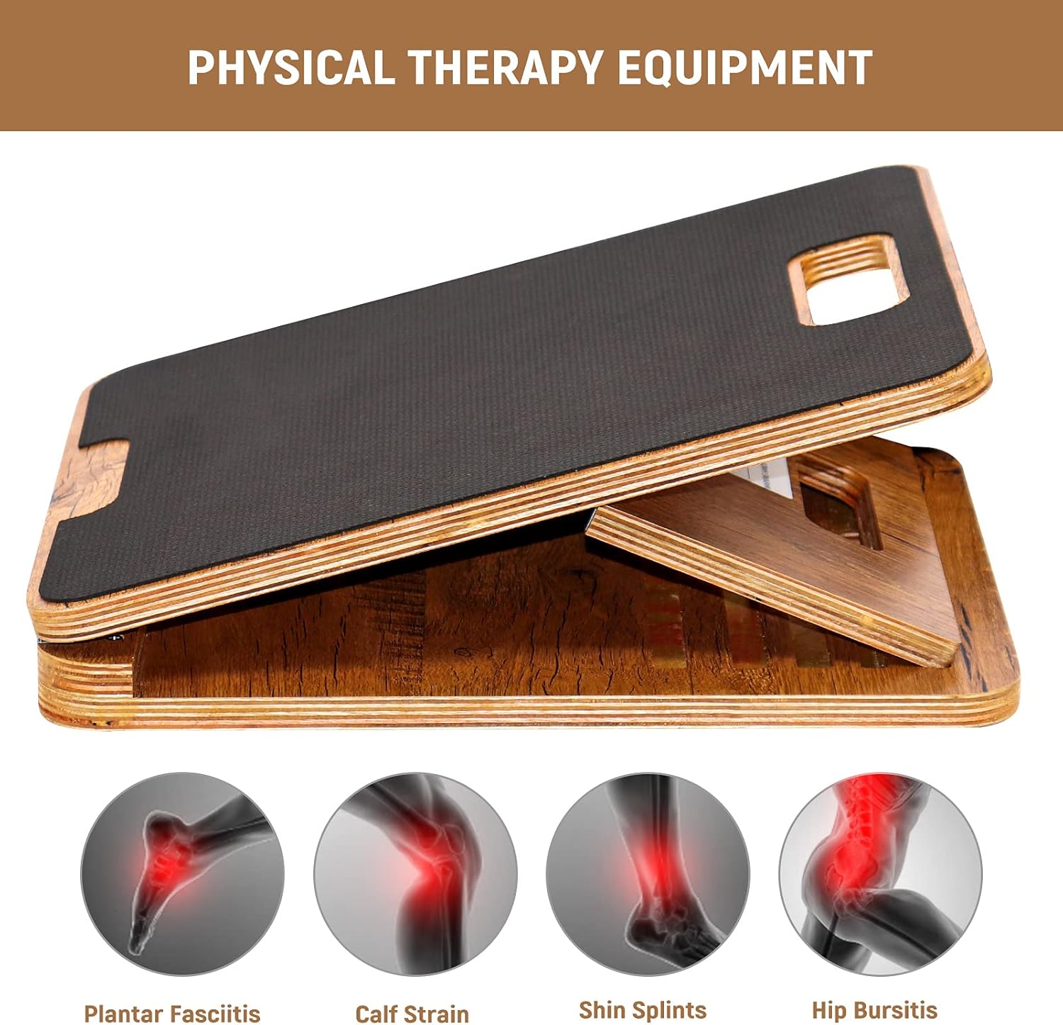 Wooden Slant Board - 5 Levels Adjustable Calf Stretcher,Leg Stretcher with Anti-Slip Design on the Bottom and Surface，Portability - Functional Trainer Tool Pack of 2