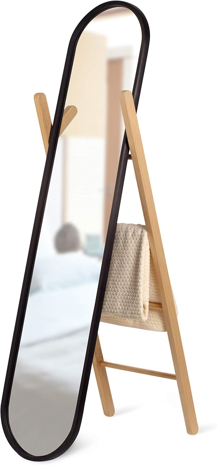 Umbra Hub Mirror with Rubber Frame, Modern Decor for Entryways, Washrooms, Living Rooms, Black, 61.75x16.75 (156.85 x 42.55cm)