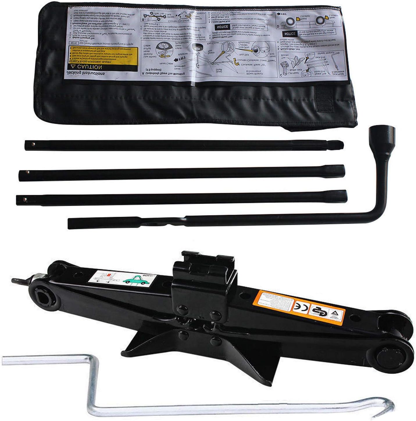 DICN Spare Tire Changing Tools Lug Wrench Extension Irons for Chevrolet Silverado 1500 2500 3500 (2000-2014) + Scissor Jack with Speed Handle 2 Ton Capacity US Ship Pack of 2