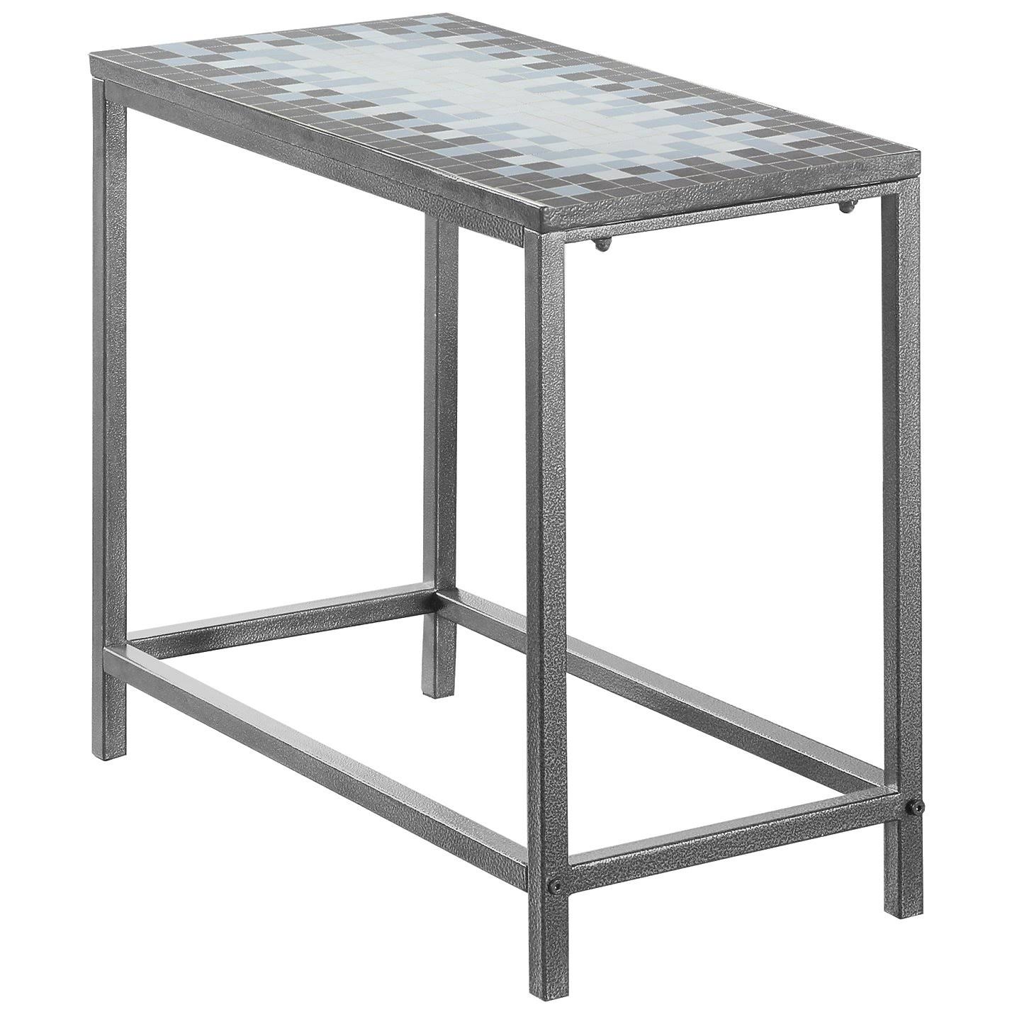Monarch Specialties Grey / Blue Tile Top / Hammered Silver Accent Side Table
