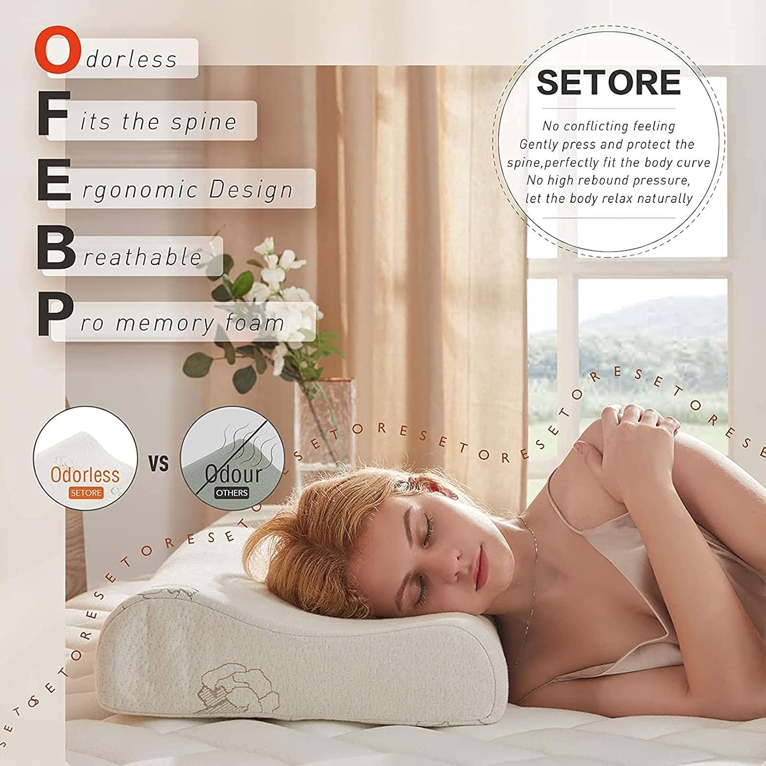 DREAMSIR SETORE Bed Pillow Contour Memory Foam Pillow for Stomach,Back,Side Sleepers,Neck Support Orthopedic Cervical Bed Pillow for Sleeping,Relieve Neck Pain (Queen)