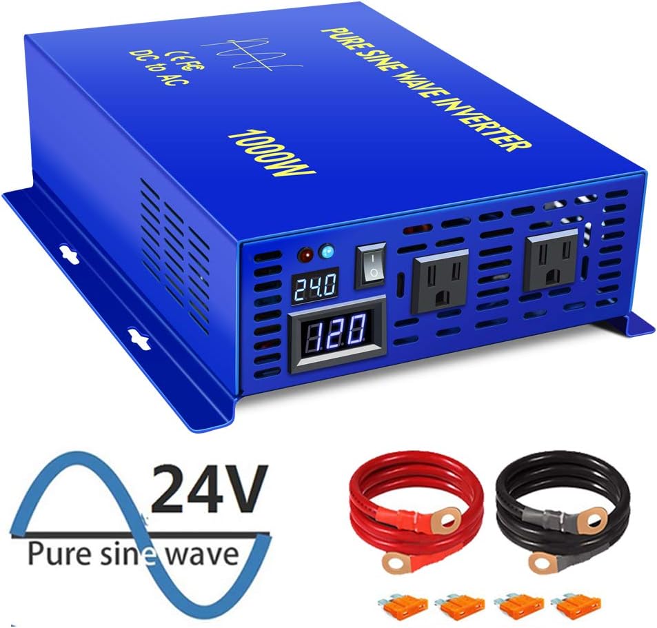 XYZ INVT 1000W Continuous/2000W Peak Pure Sine Wave Inverter DC 24V to AC 110V 120V Car Power Inverter with Dual AC Outlets(1000w24v)