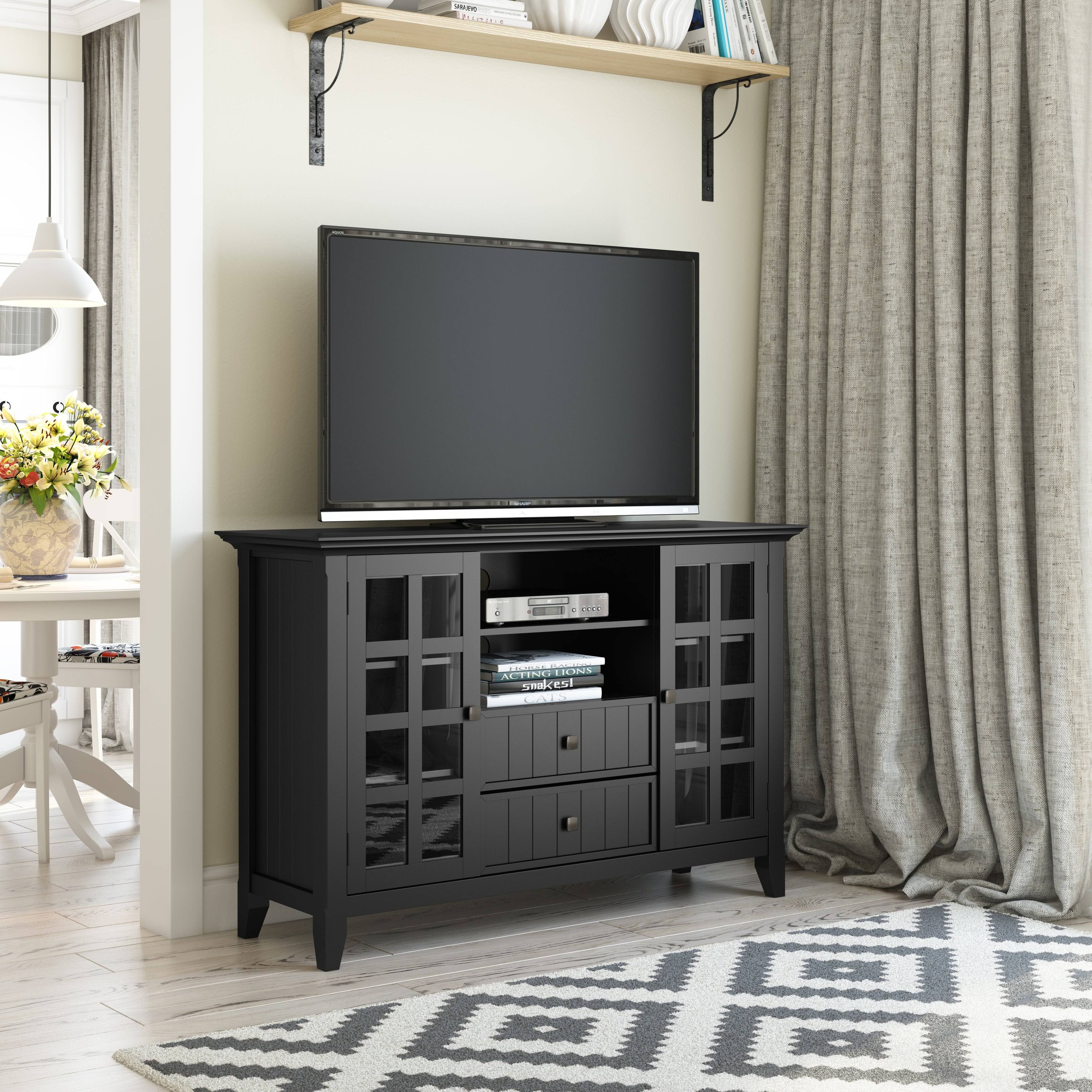 Wyndenhall Normandy Solid Wood 53 inch Wide Rustic TV Media Stand for TVs Up to 55 Inches, Black